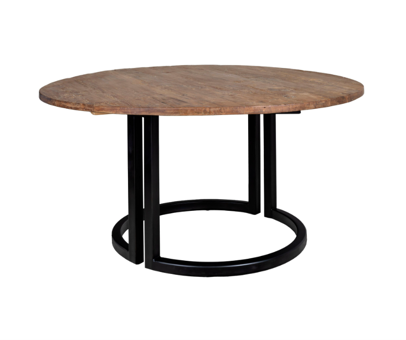 Reclaimed Elm Wood Table w/ Metal Base