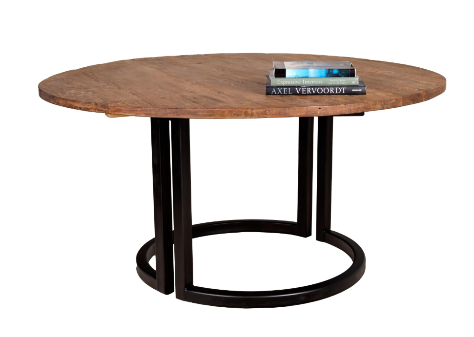 Reclaimed Elm Wood Table w/ Metal Base