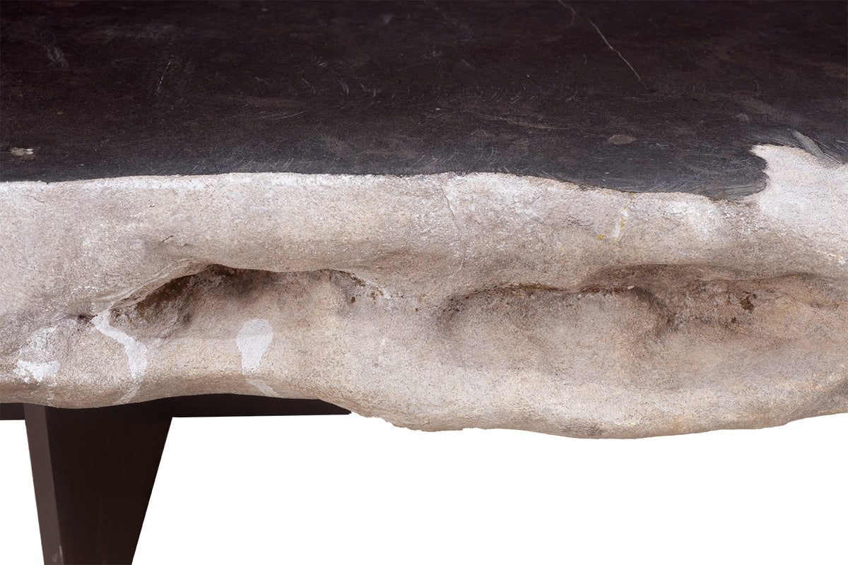 Polished Belgian Blue Stone Coffee Table on Modern Steel Base