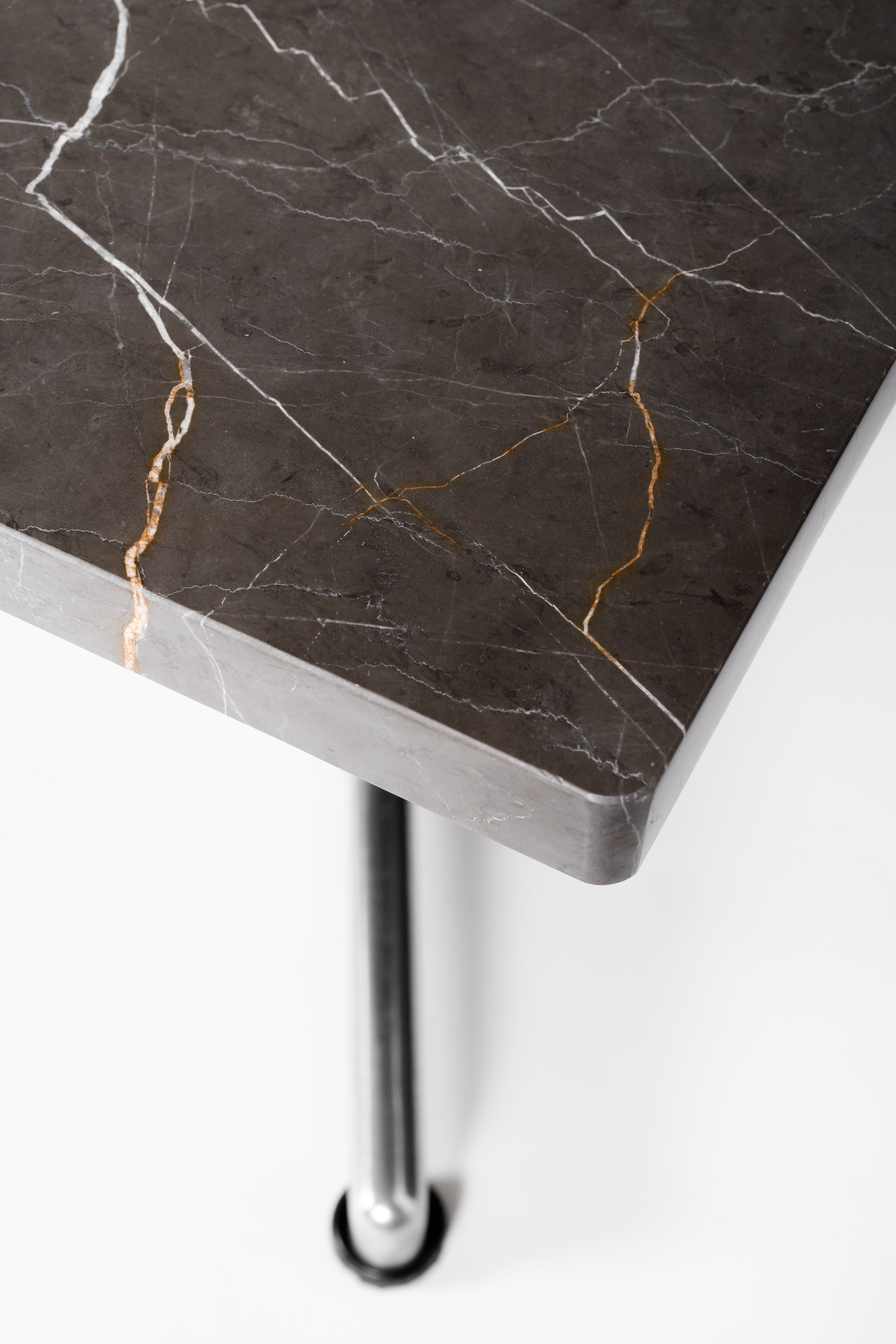 Chrome Frame Coffee Table w/ Leathered Pietra Grey Top