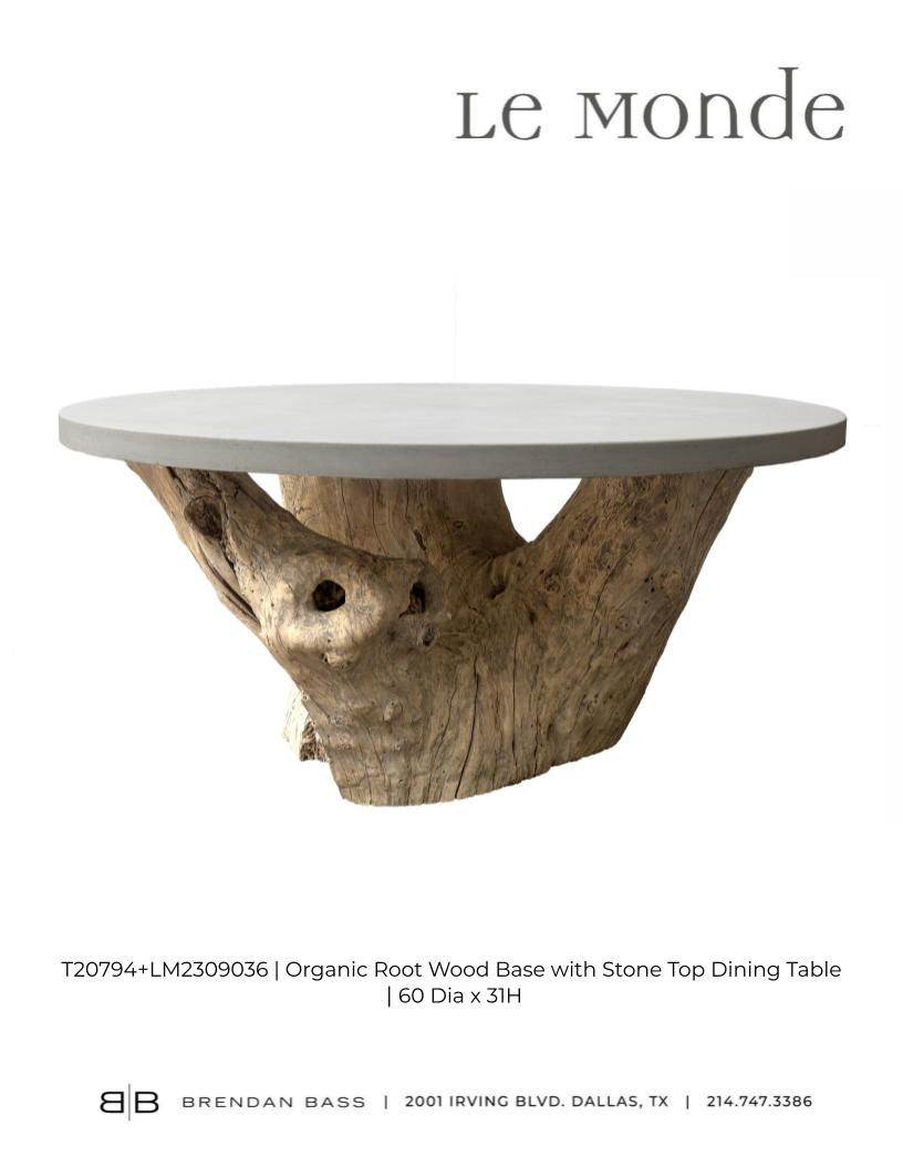 Teak Wood Organic Form Base with Cast Cement Top Dining Table