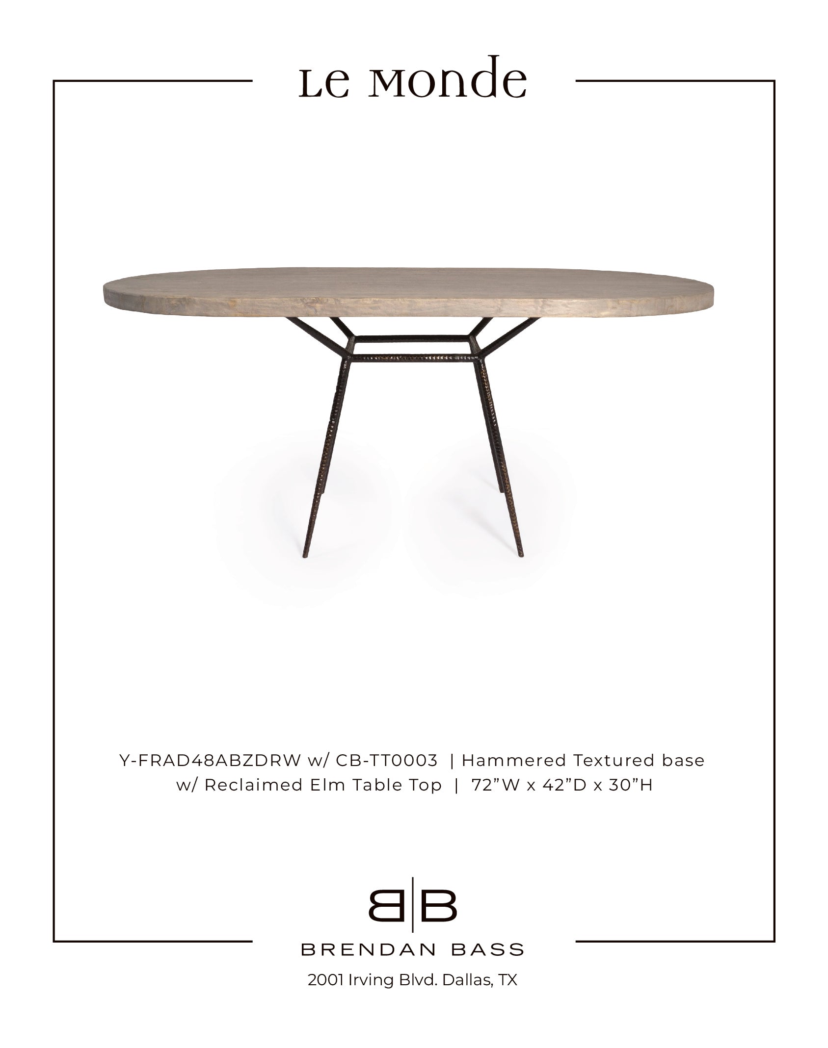 Mid Century Hammered Textured base with Reclaimed Elm Table Top