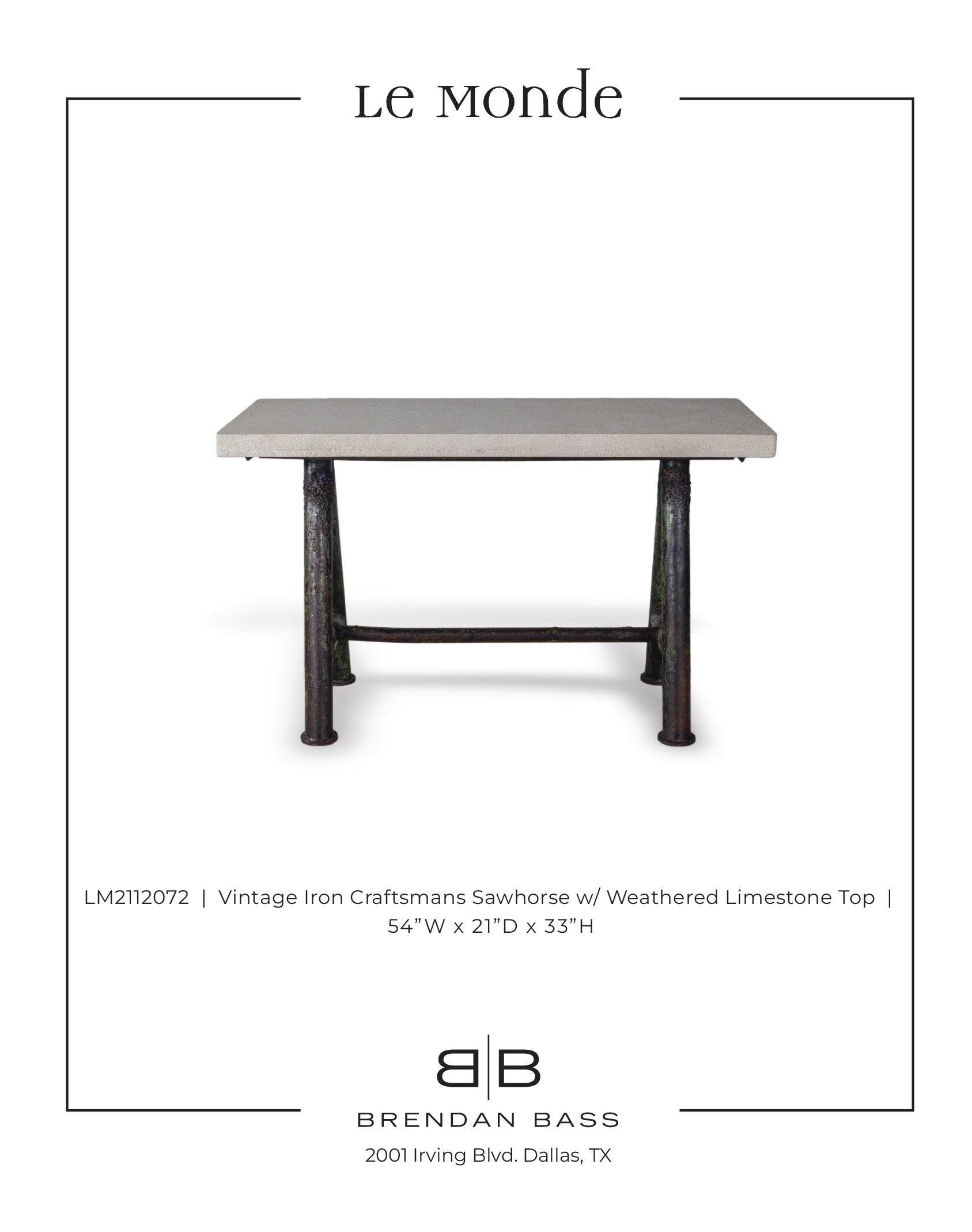 Cast Iron and Stone Industrial Console Table