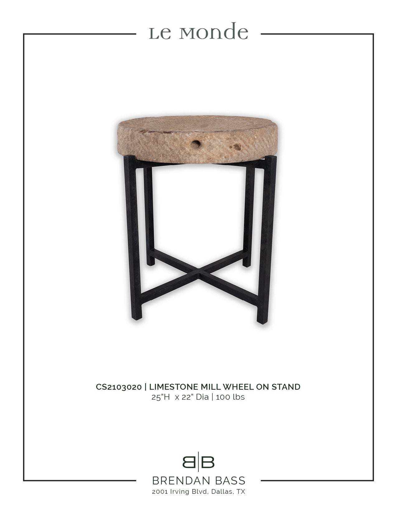Limestone Mill Wheel Side Table