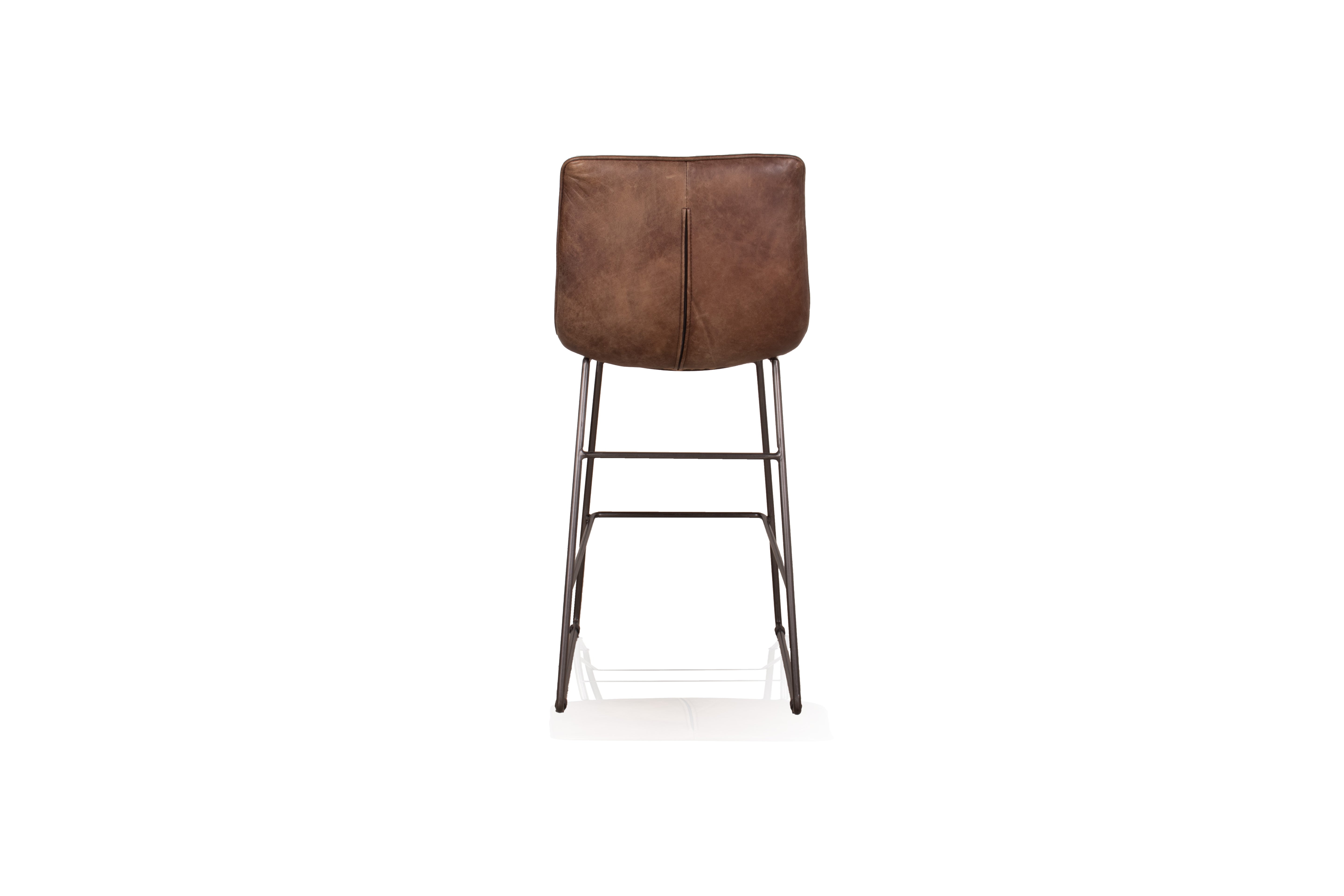 Channeled Brown Leather Counter Stool