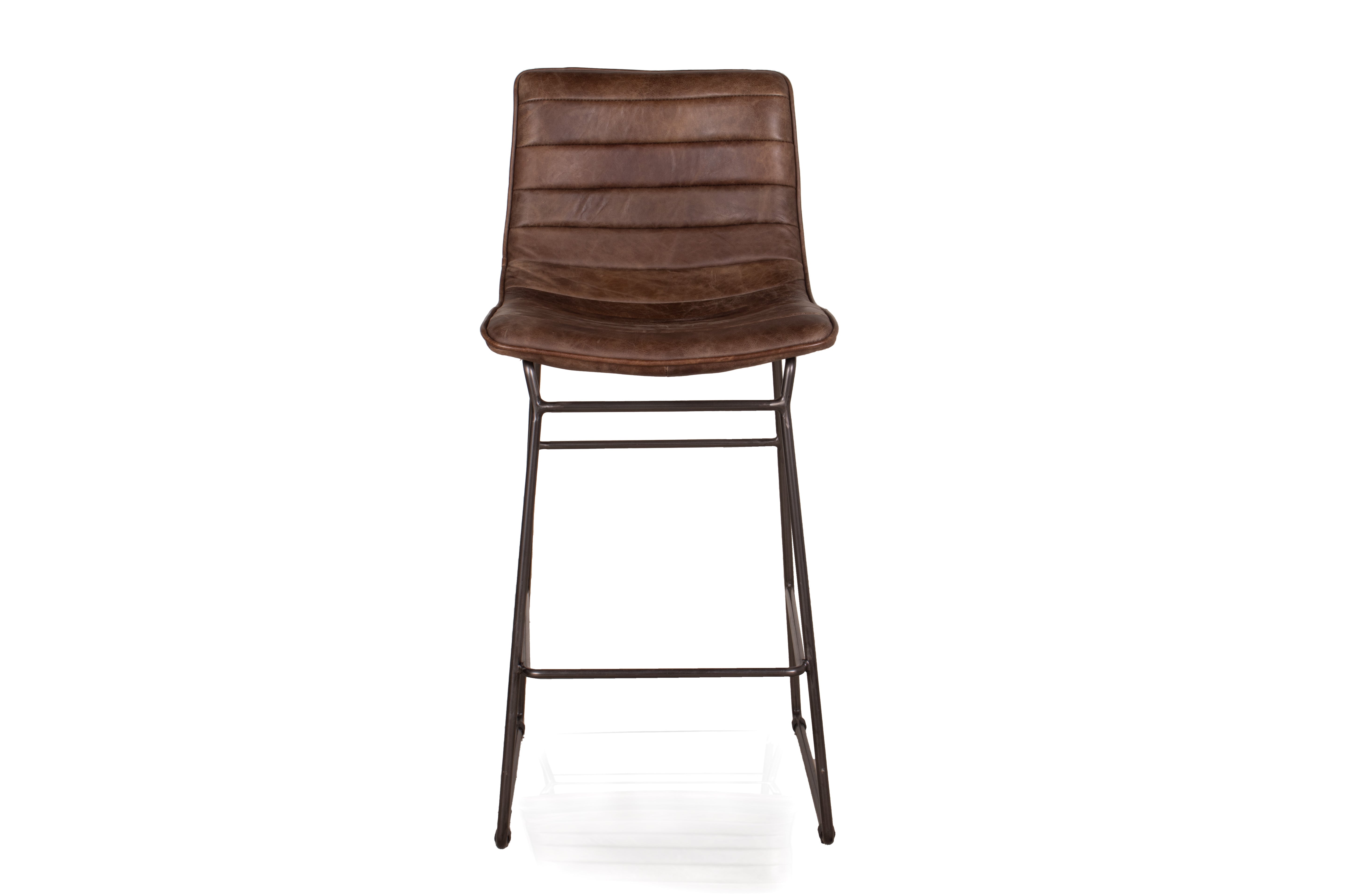 Channeled Brown Leather Counter Stool