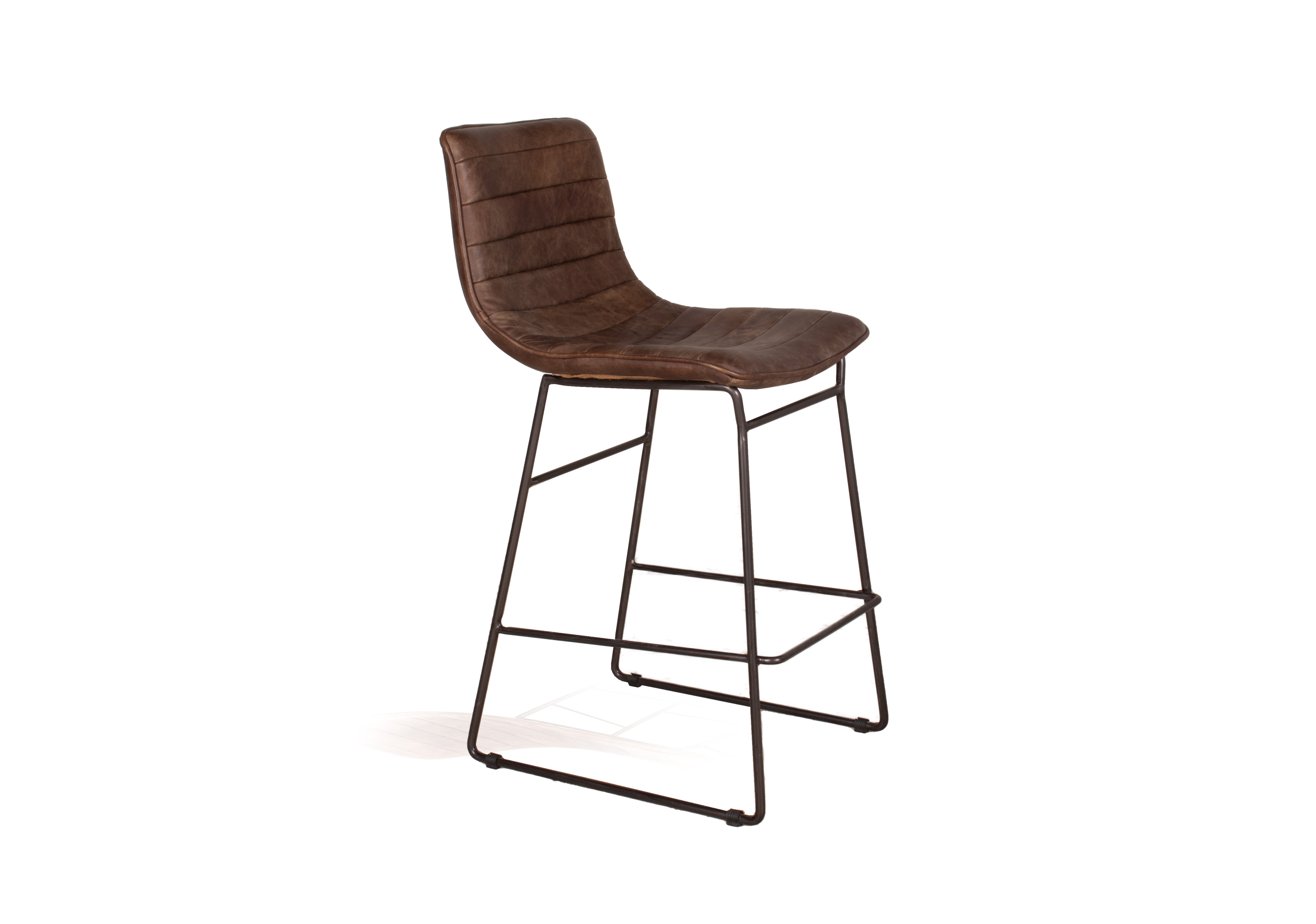 Channeled Brown Leather Counter Stool