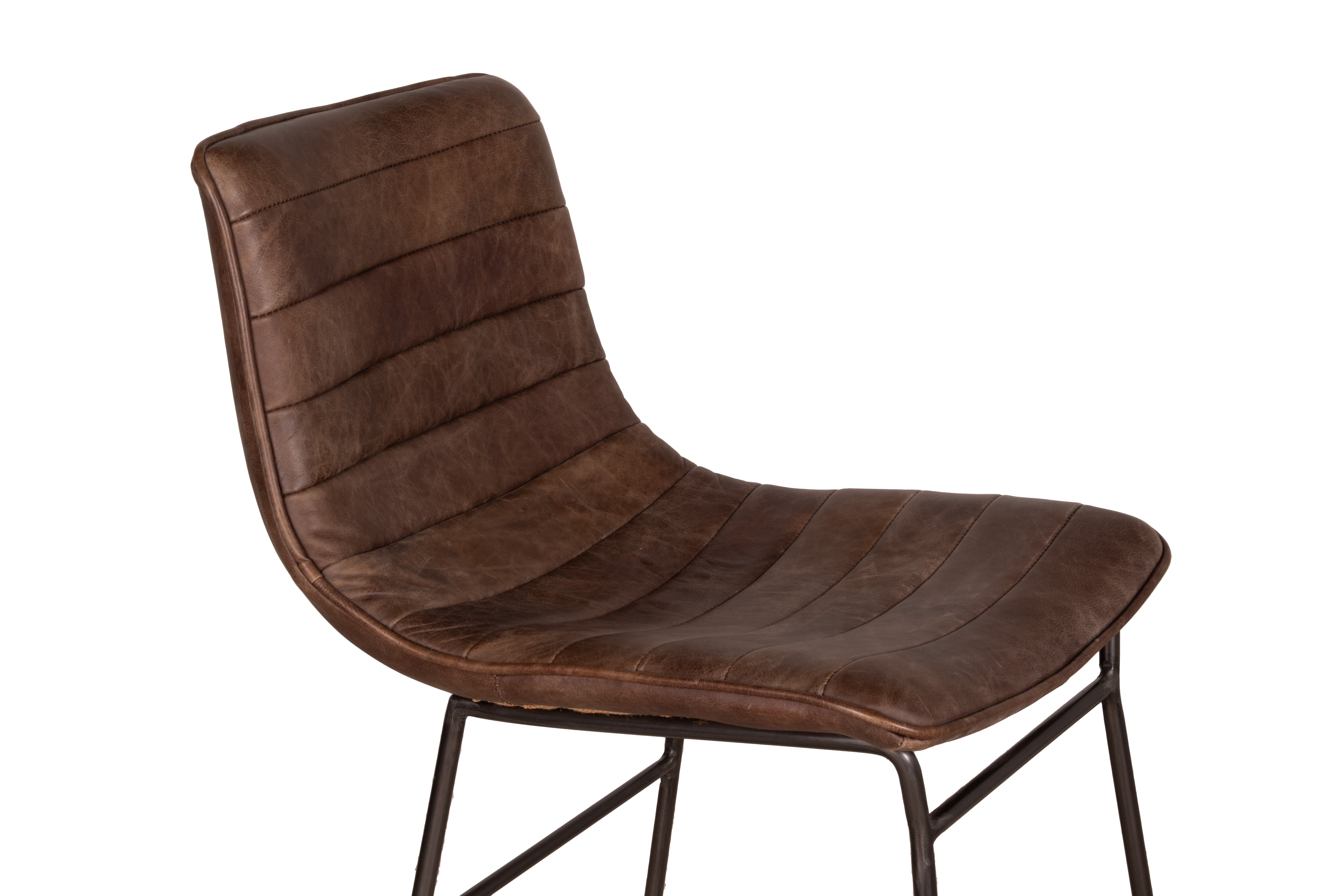 Channeled Brown Leather Counter Stool
