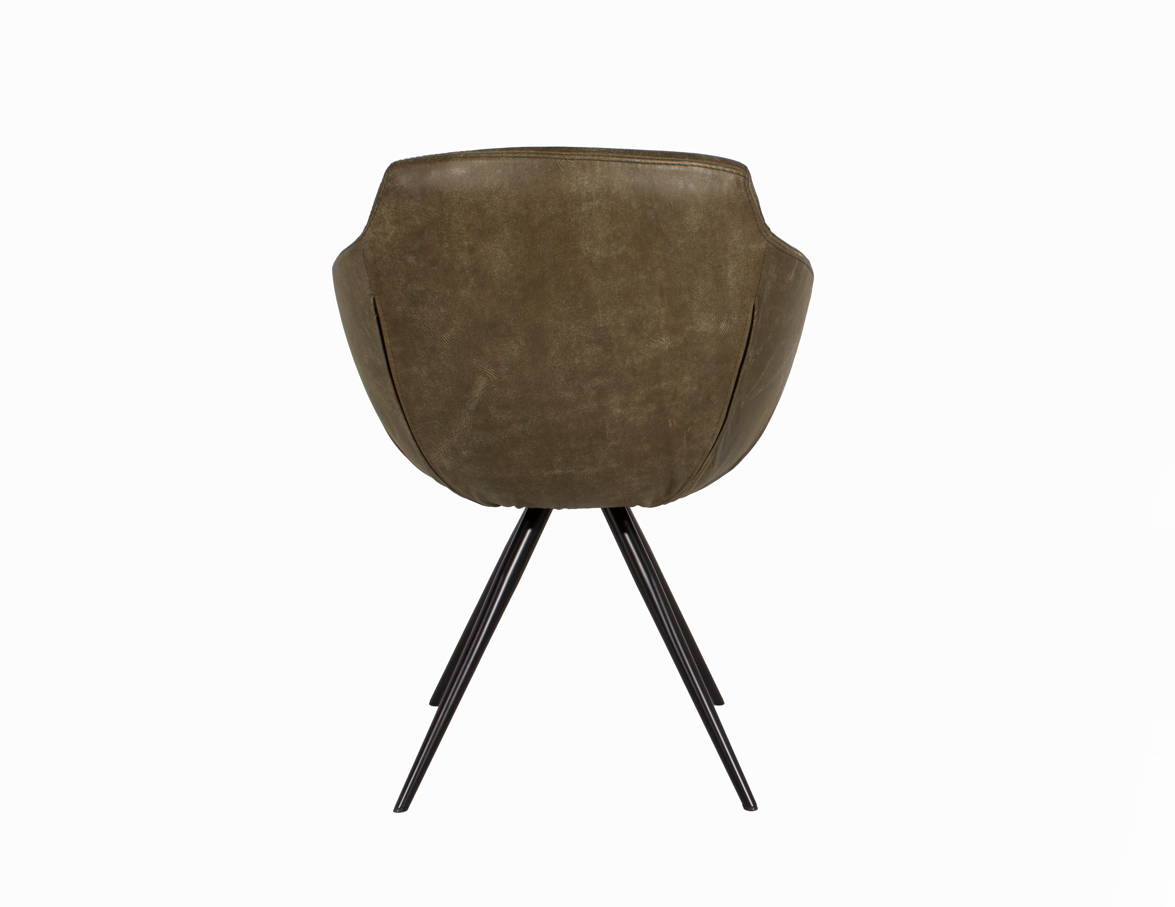 Modern Olive Leather Tub Dining Chair