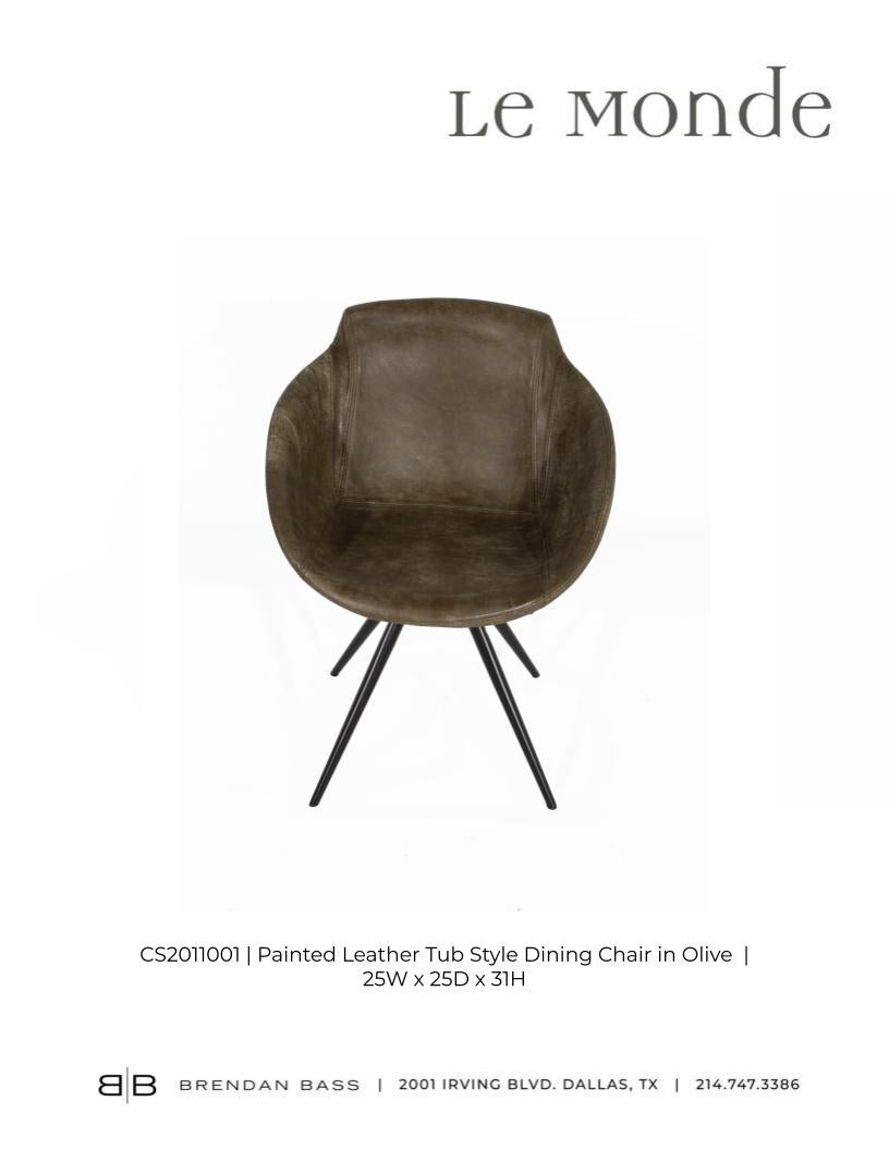 Modern Olive Leather Tub Dining Chair