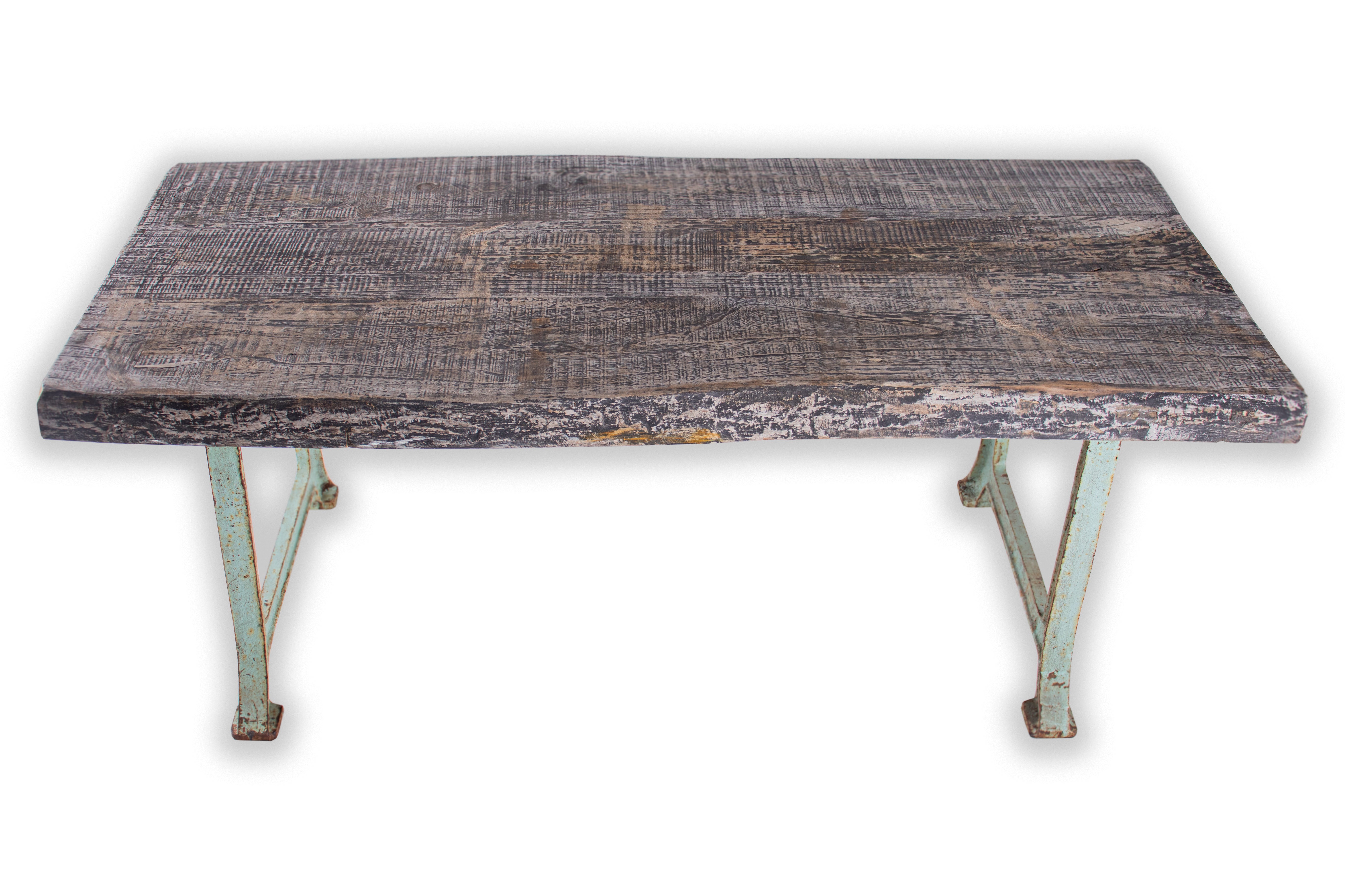 Antique Reclaimed Wood Counter Height Dining Table on Steel Base