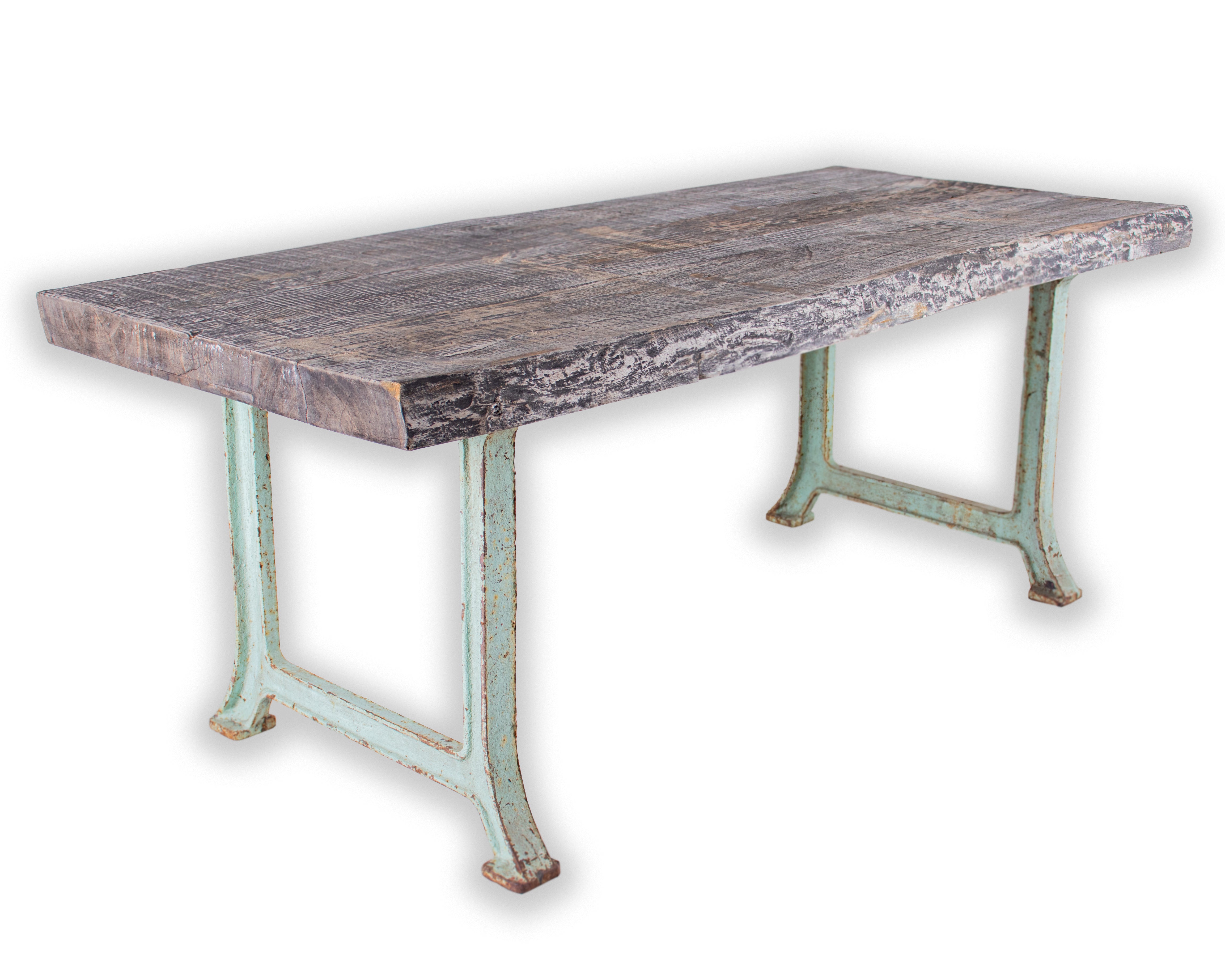 Antique Reclaimed Wood Counter Height Dining Table on Steel Base