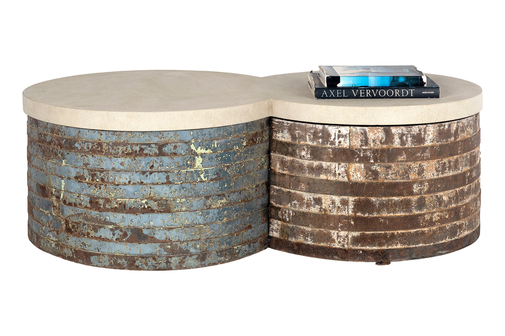 Vintage French Barrel Coffee Table with Limestone Top