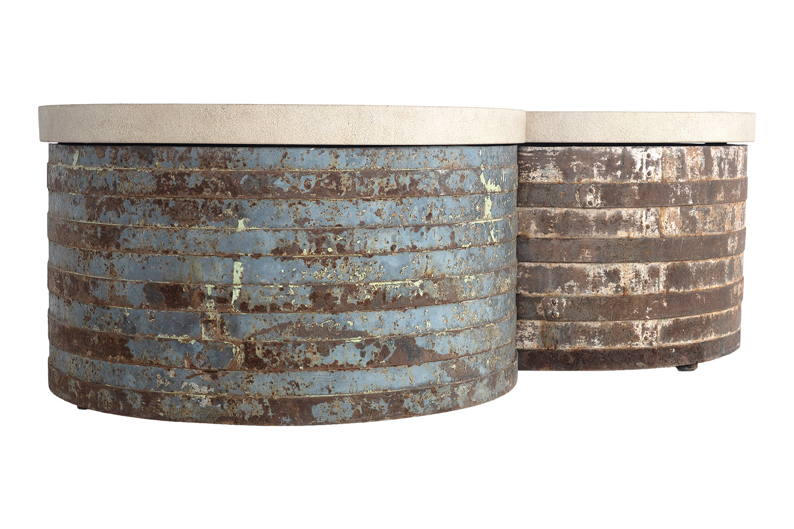 Vintage French Barrel Coffee Table with Limestone Top