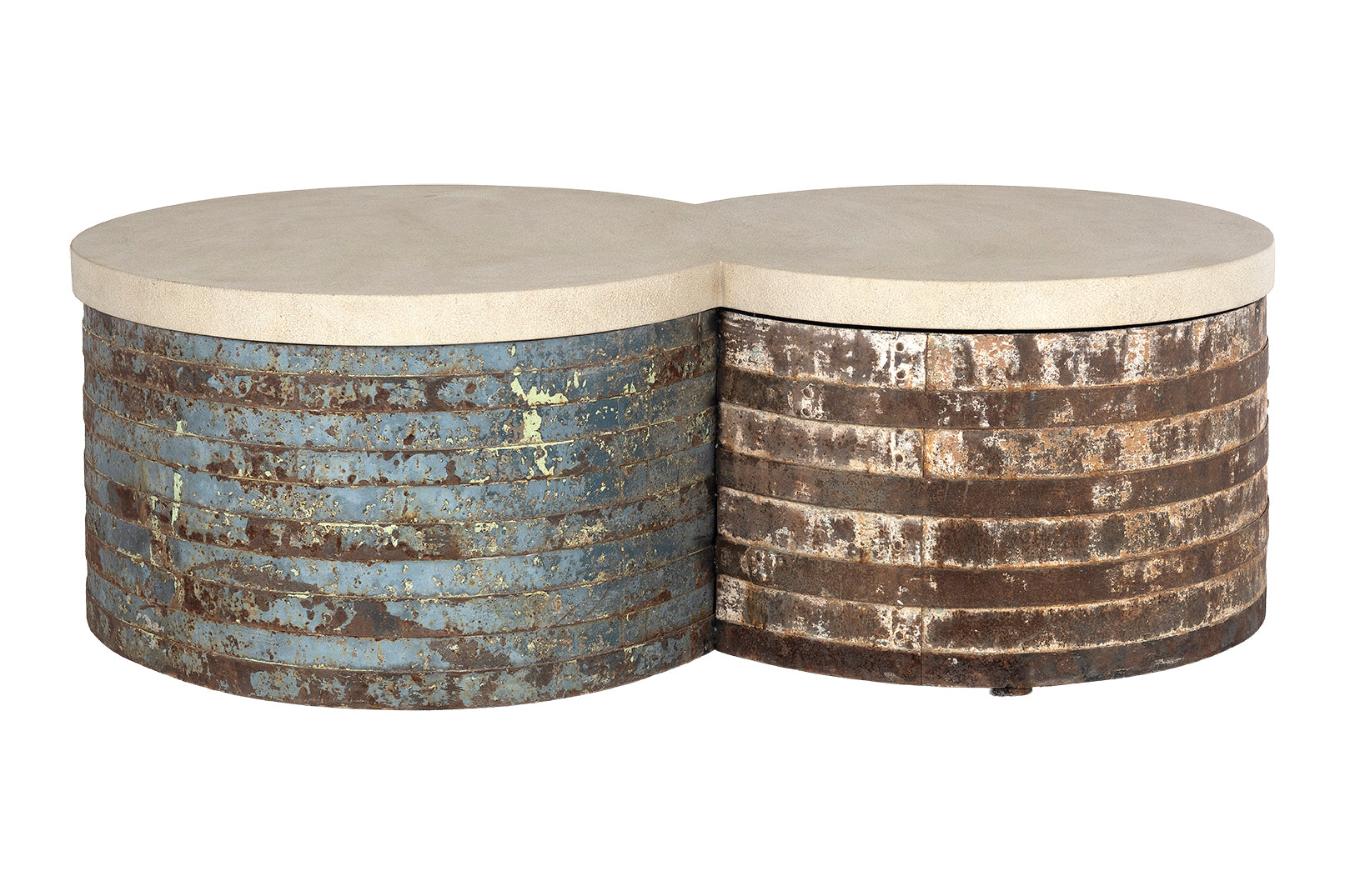 Vintage French Barrel Coffee Table with Limestone Top