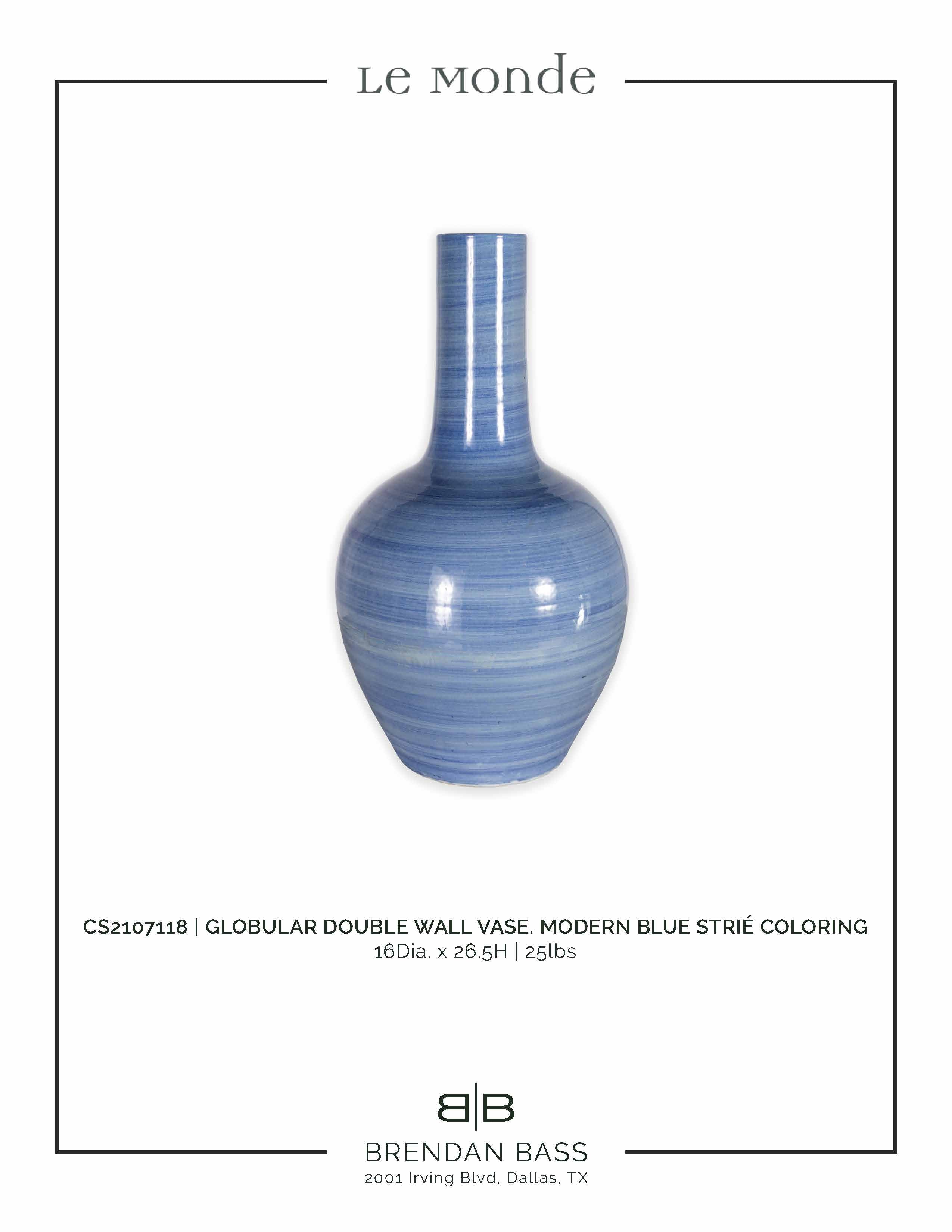 Monumental Painted Blue Glazed Vase