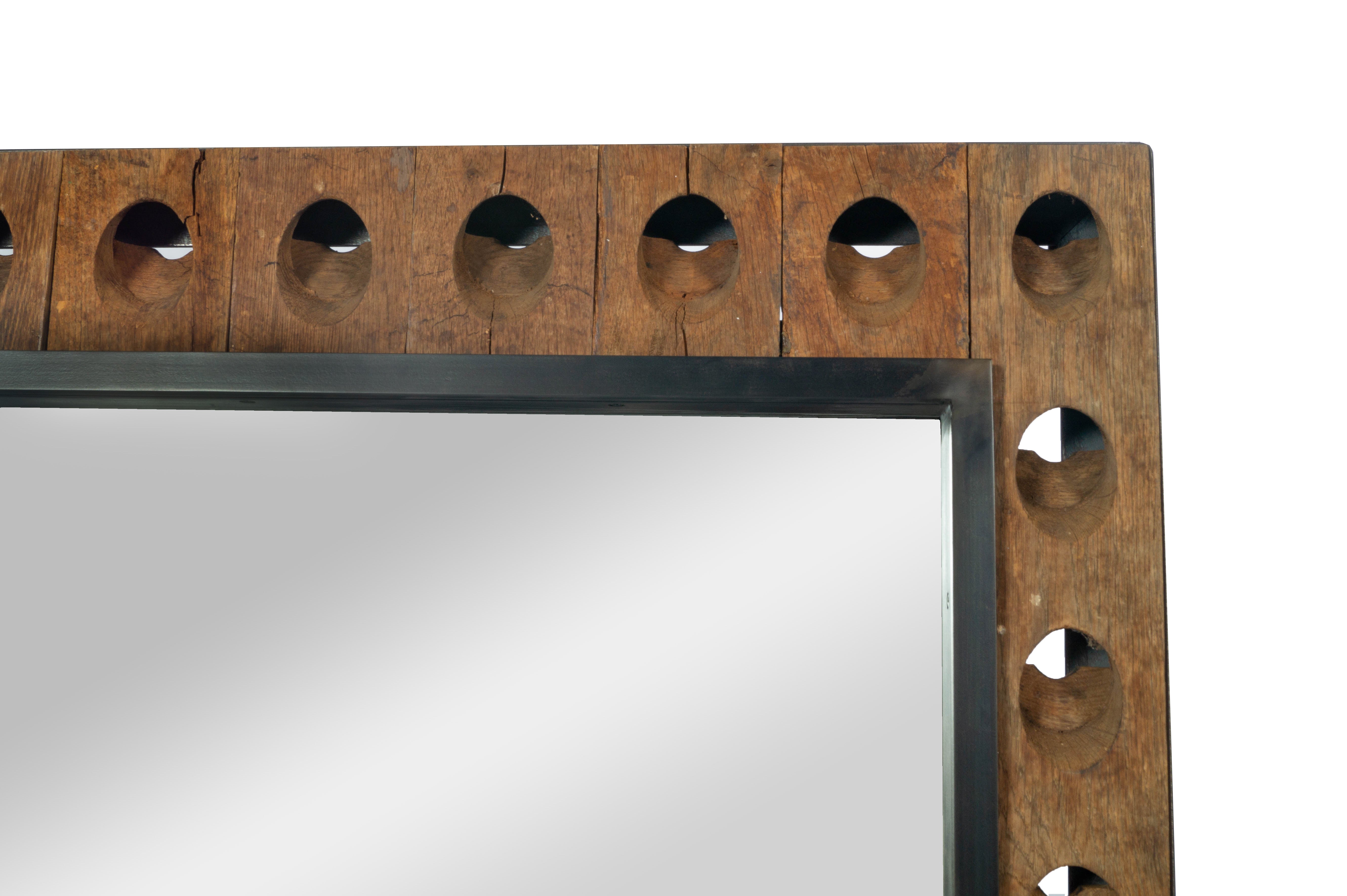 Wood Champagne Rack Framed Mirror