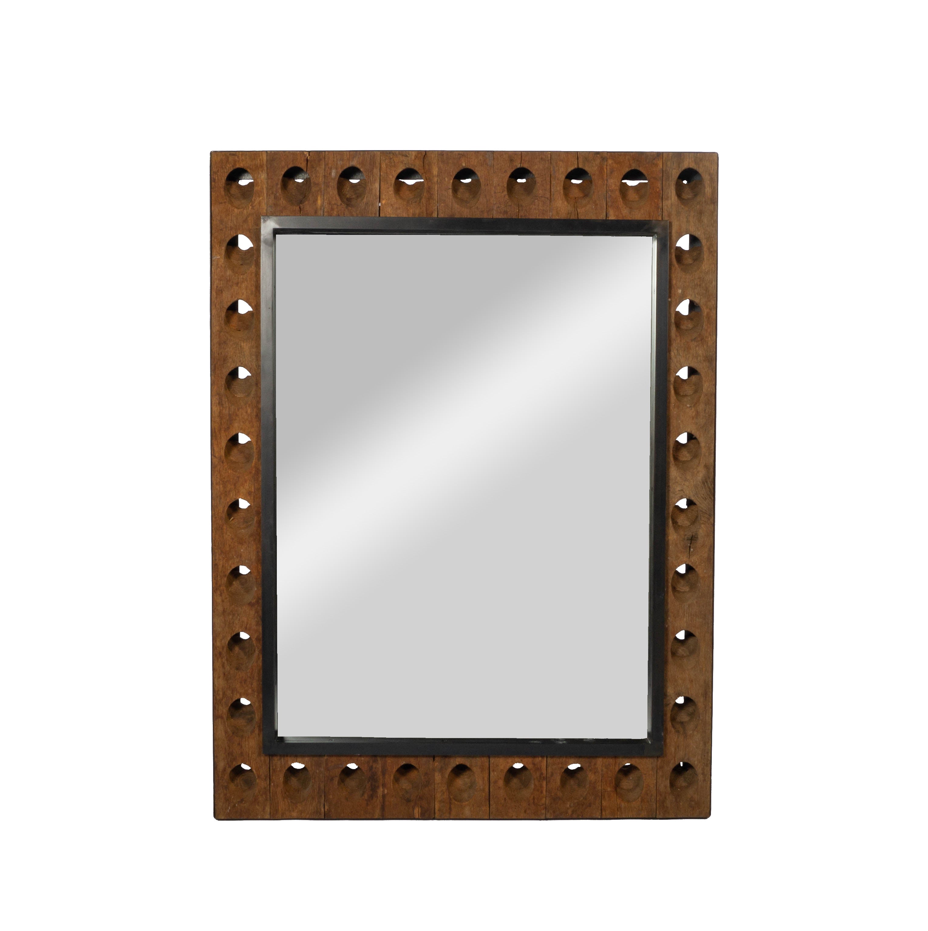 Wood Champagne Rack Framed Mirror
