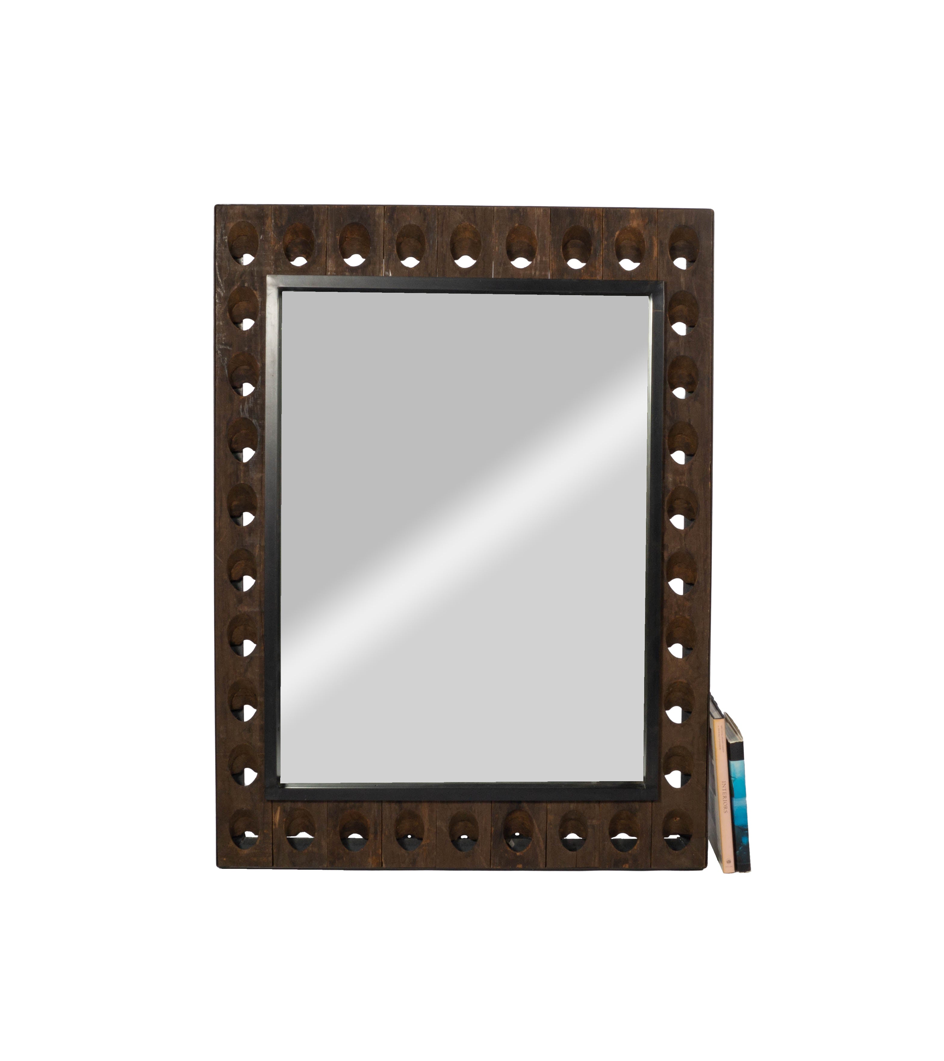 Wood Champagne Rack Framed Mirror