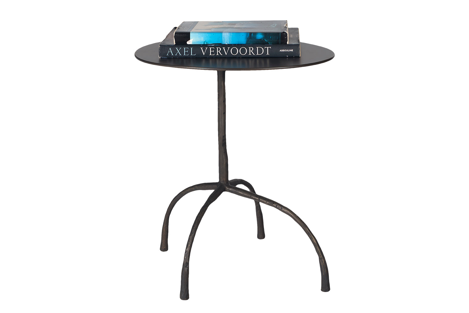 Patinated Steel Side Table with Hammered Legs