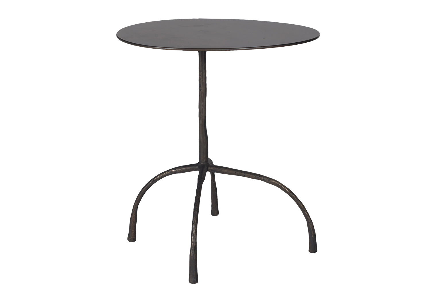 Patinated Steel Side Table with Hammered Legs