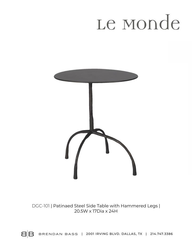 Patinated Steel Side Table with Hammered Legs