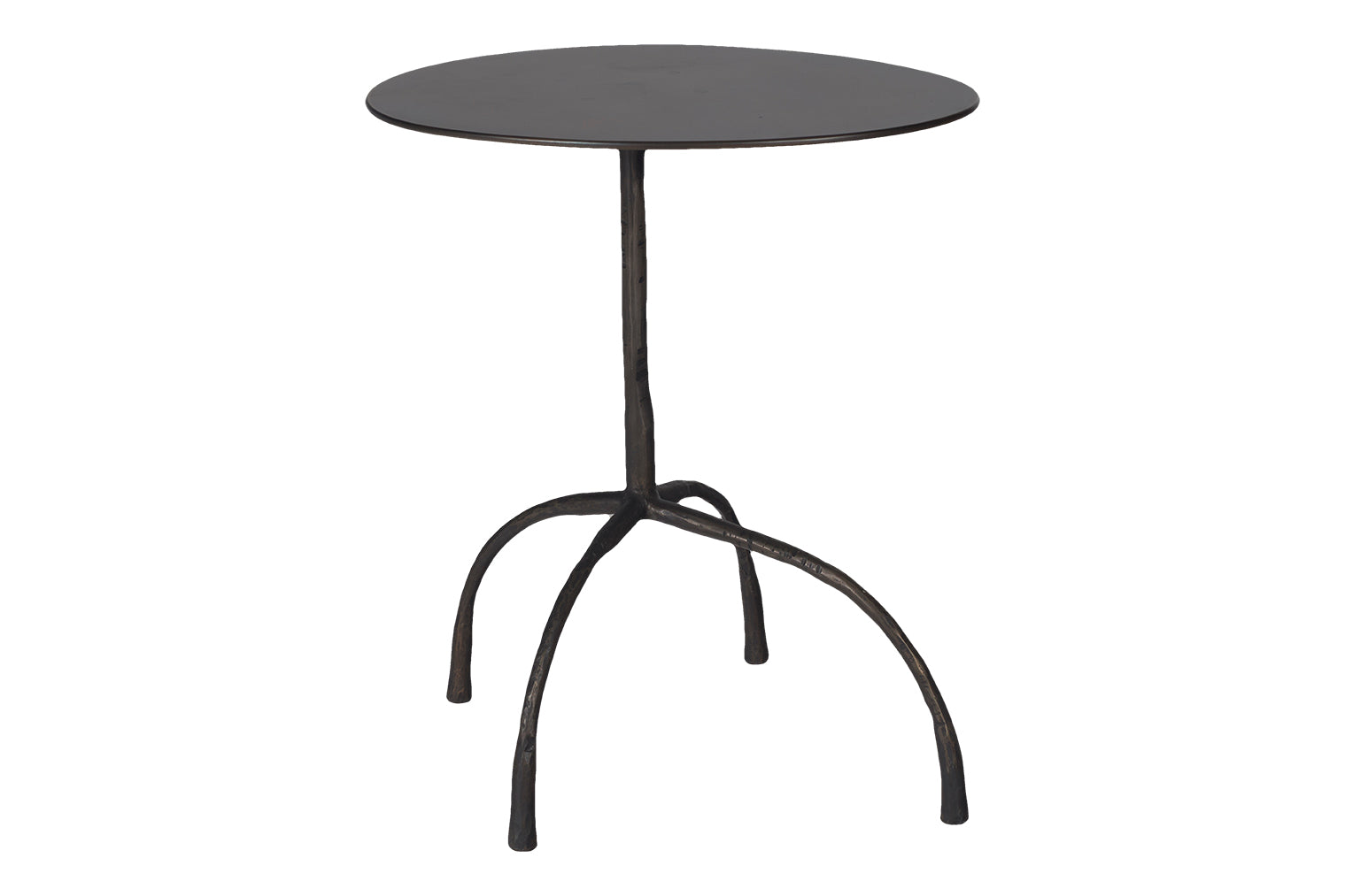 Patinated Steel Side Table with Hammered Legs