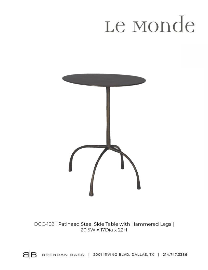 Patinated Steel Side Table with Hammered Legs