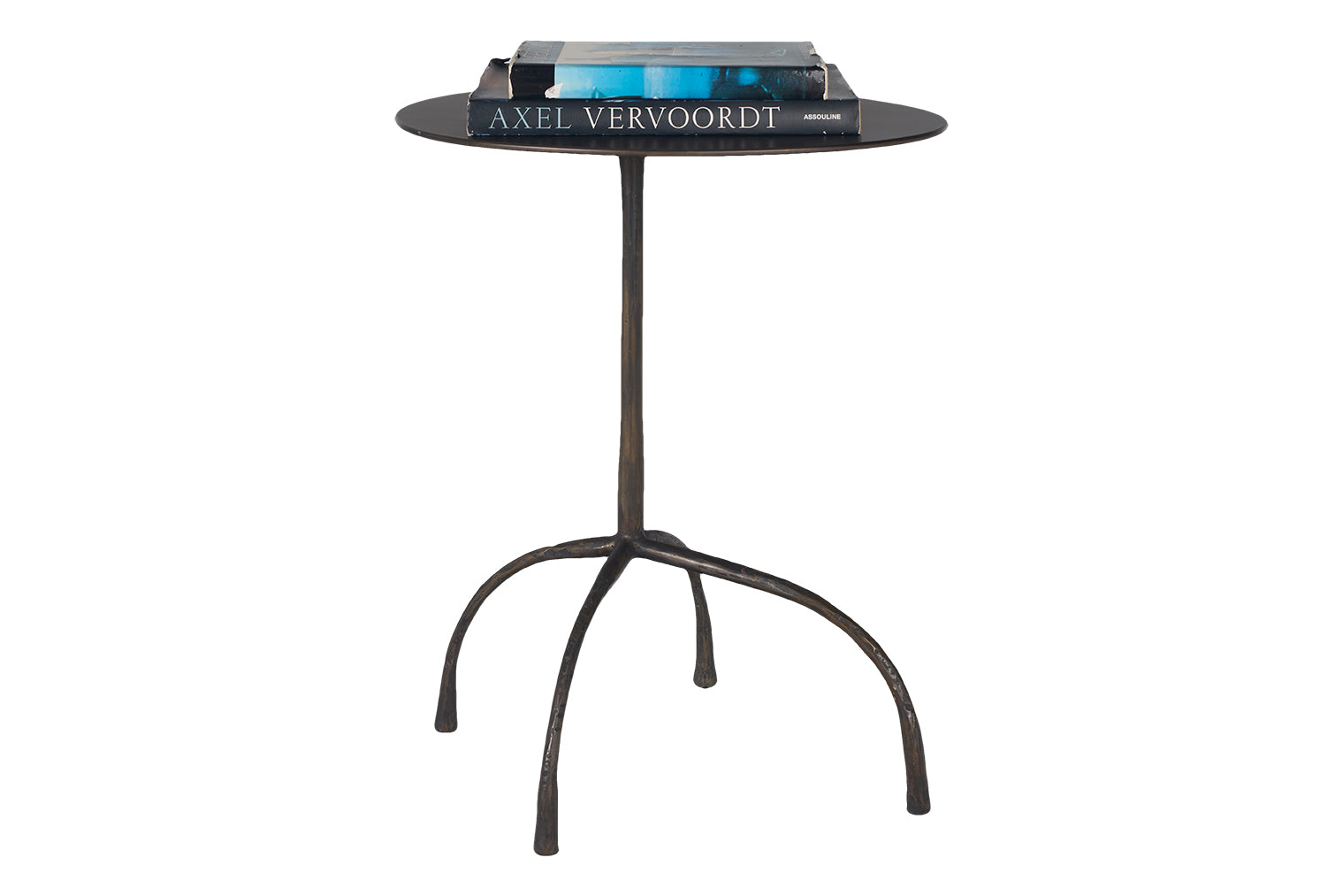 Patinated Steel Side Table with Hammered Legs