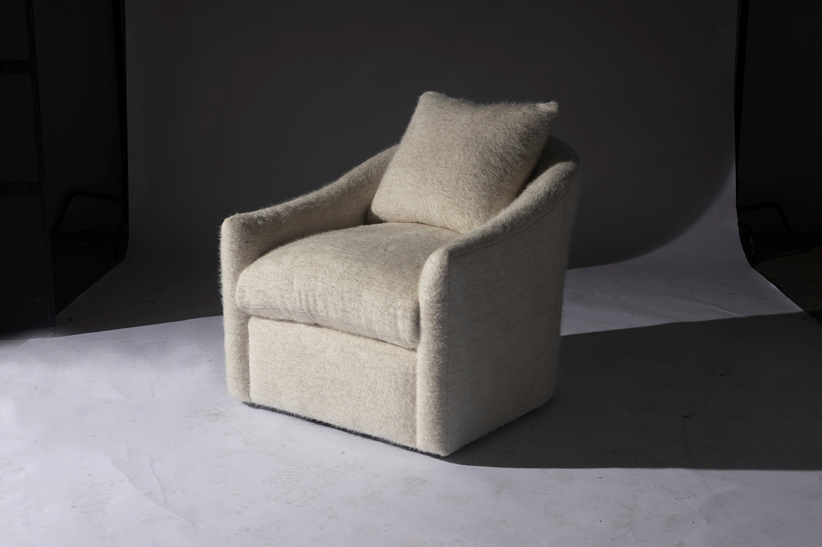Fuzzy White Transitional Swivel Chair