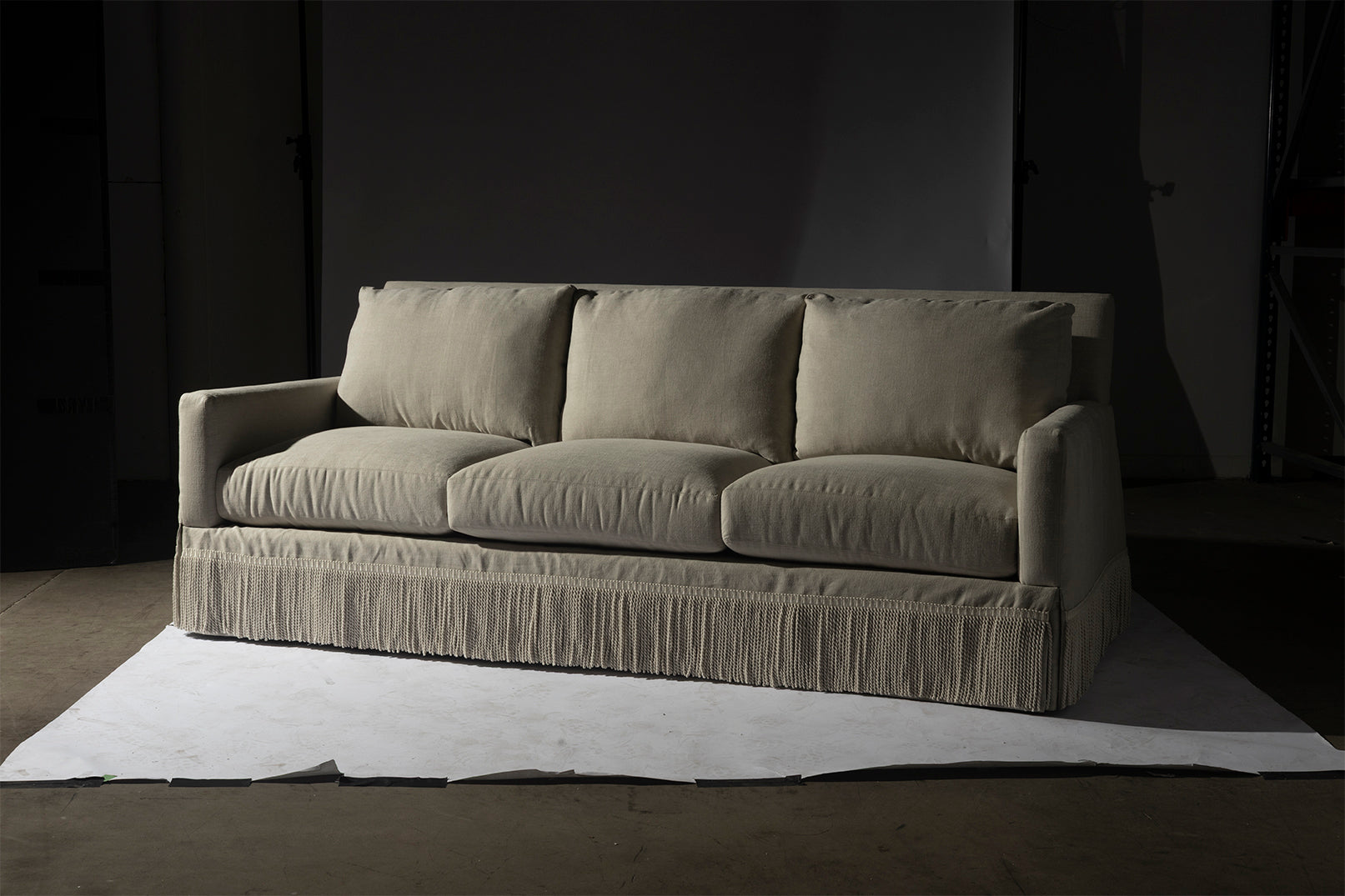 Transitional Bullion Fringe Sofa