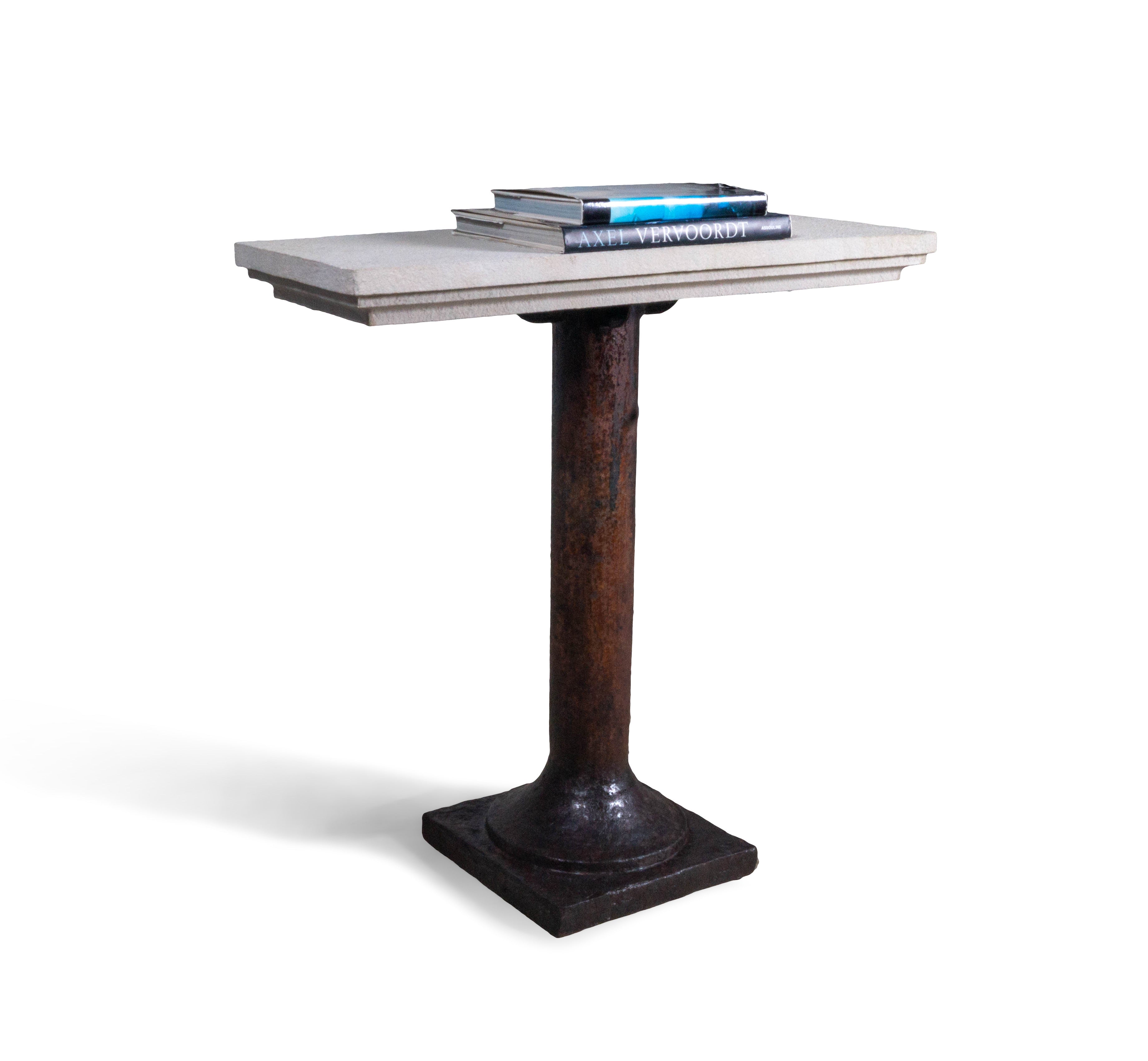 Limestone Console with Iron Column Base