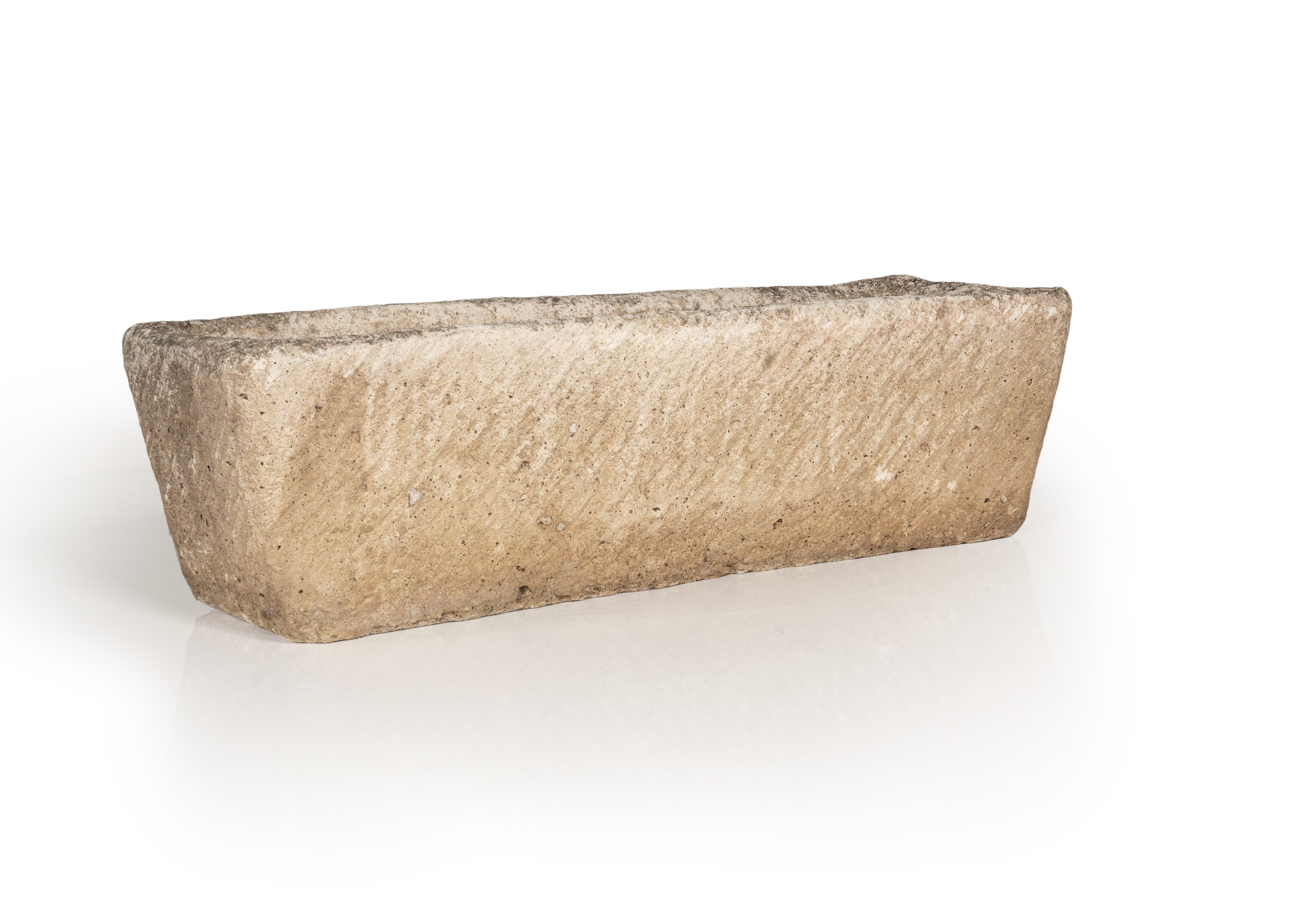 Rectangular Hand-Carved Stone Planter