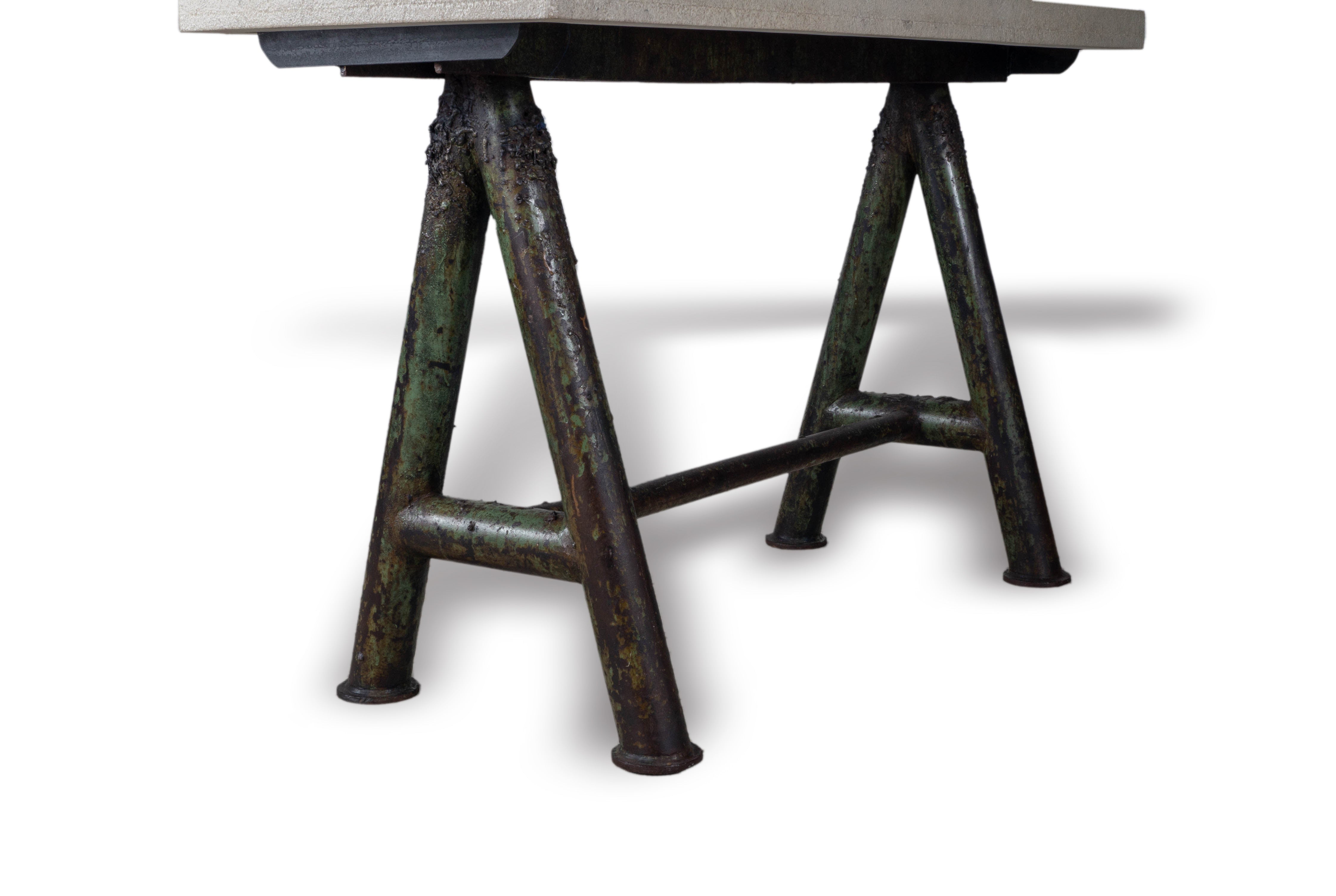 Cast Iron and Stone Industrial Console Table