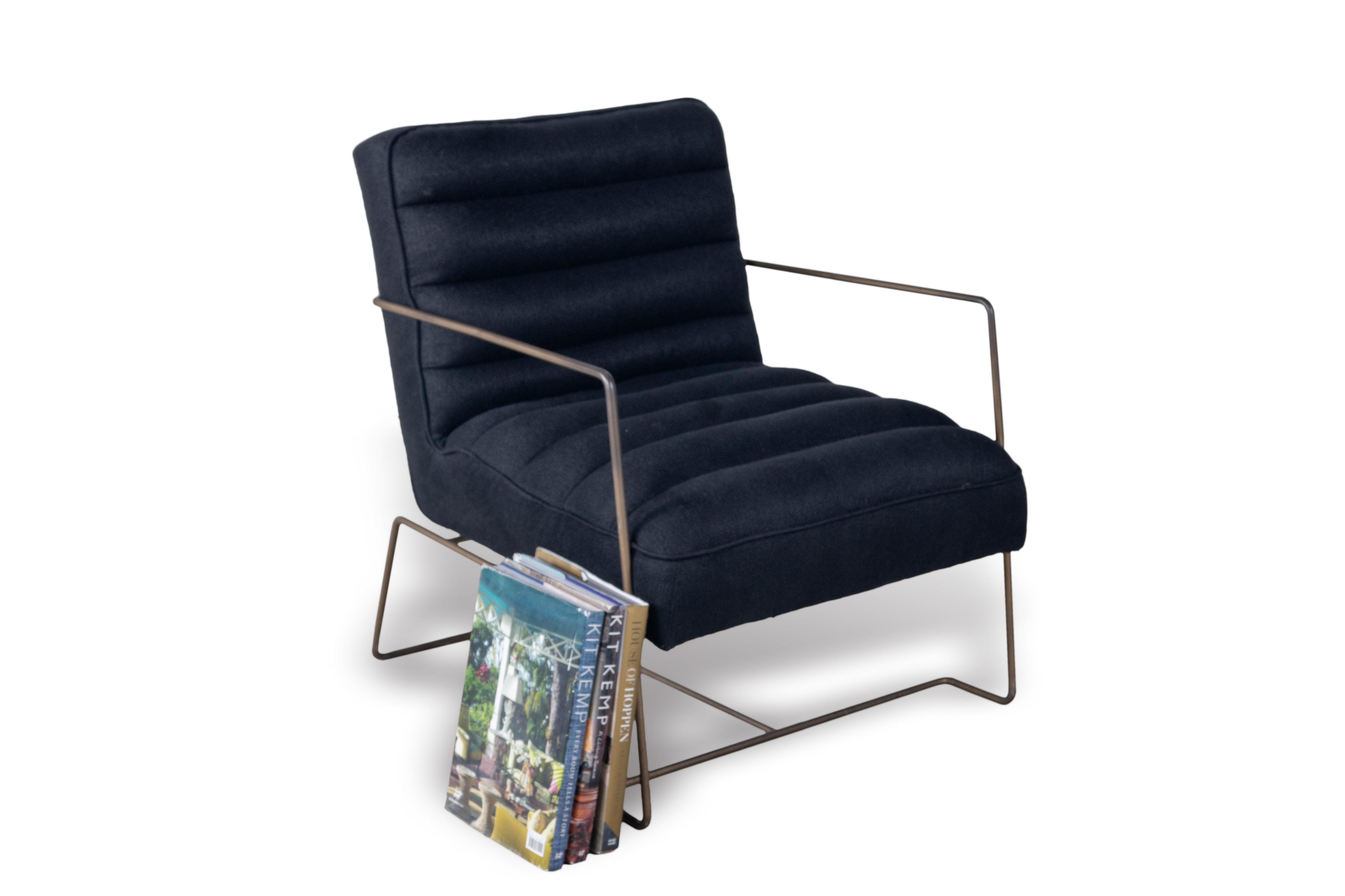 Pair of Black Channeled Chairs with Metal Frame
