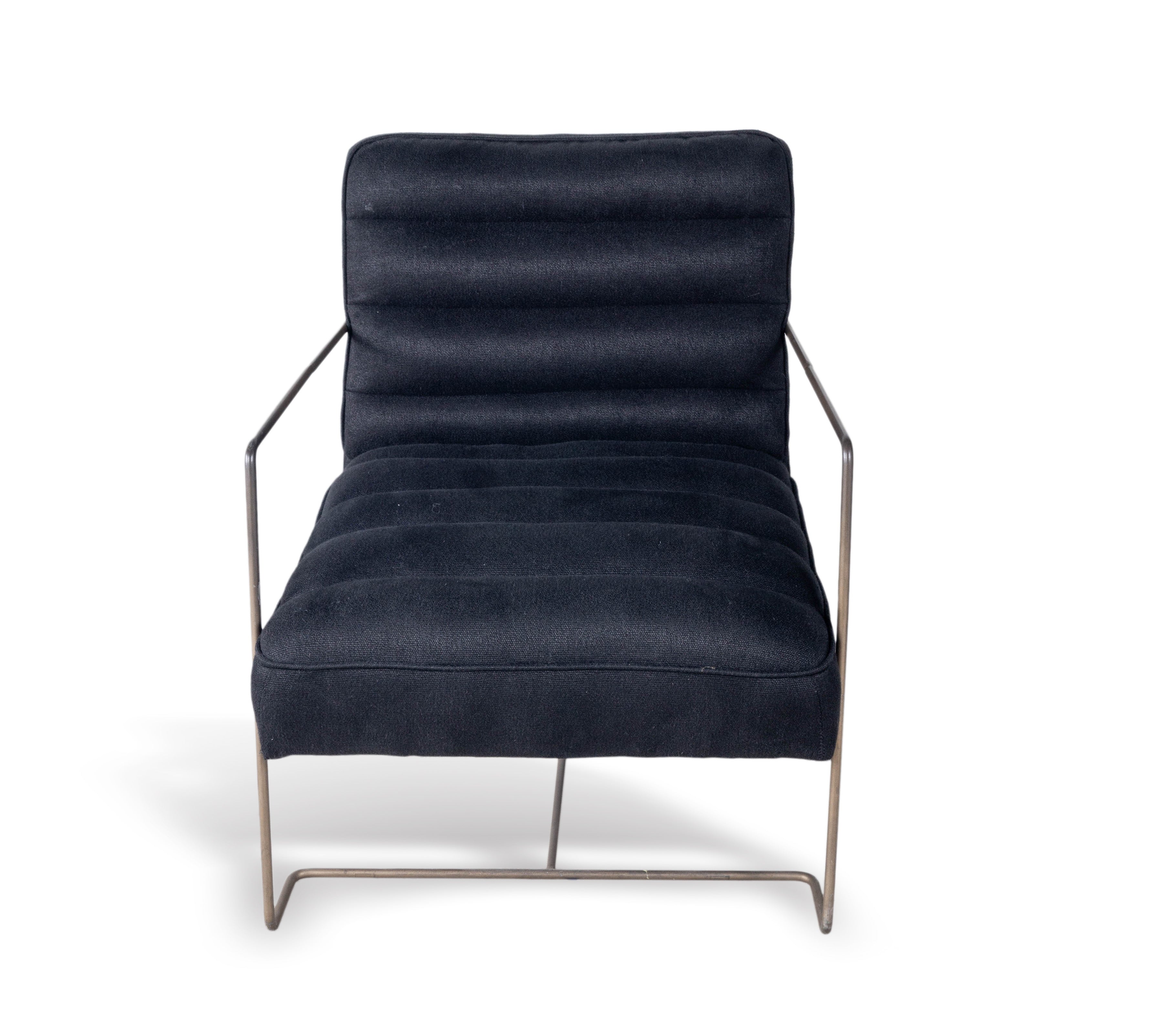 Pair of Black Channeled Chairs with Metal Frame