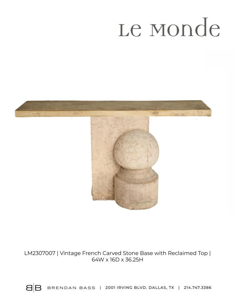 Vintage Craved Stone Console with Reclaimed Elm Top
