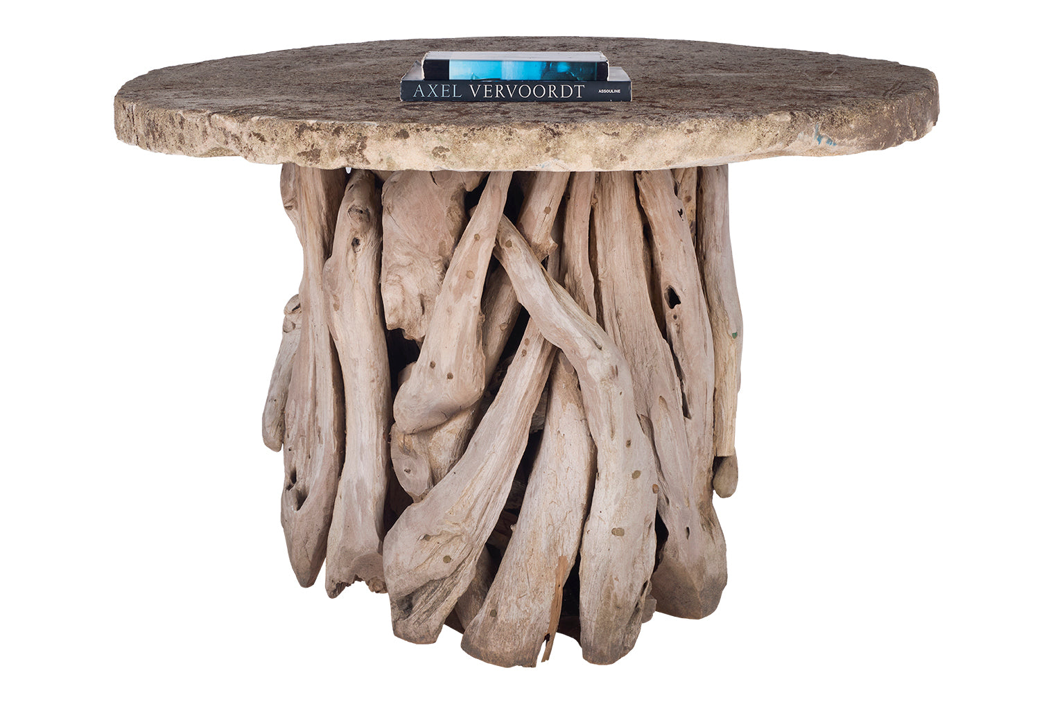 Teak Driftwood Table with Heavily Weathered Chalkstone Top