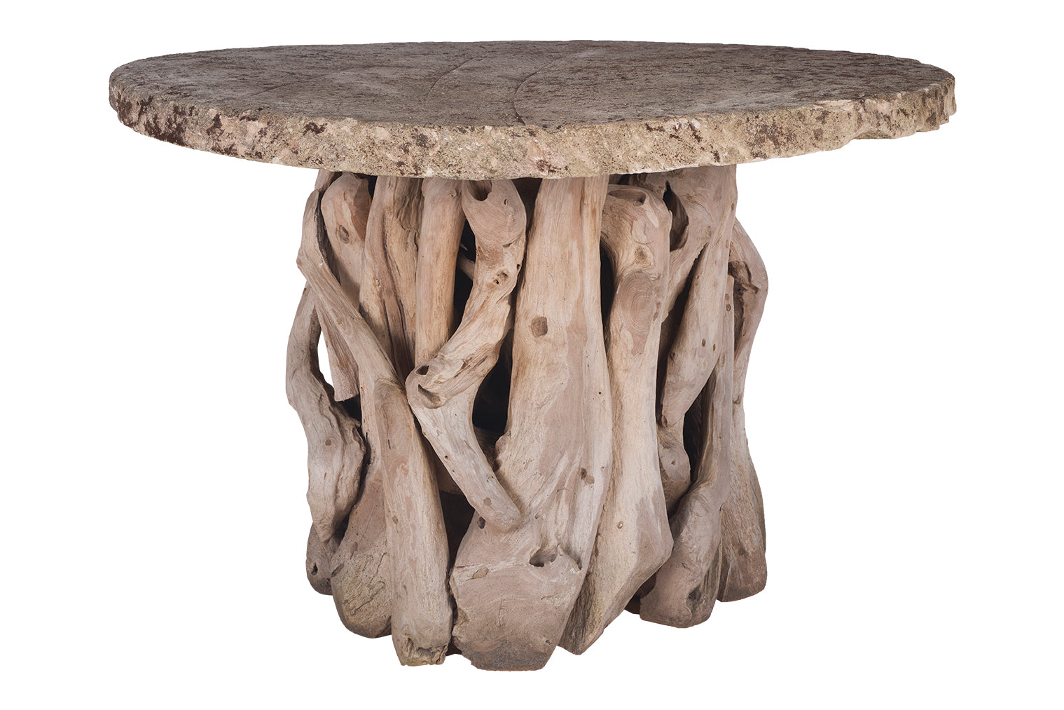 Teak Driftwood Table with Heavily Weathered Chalkstone Top