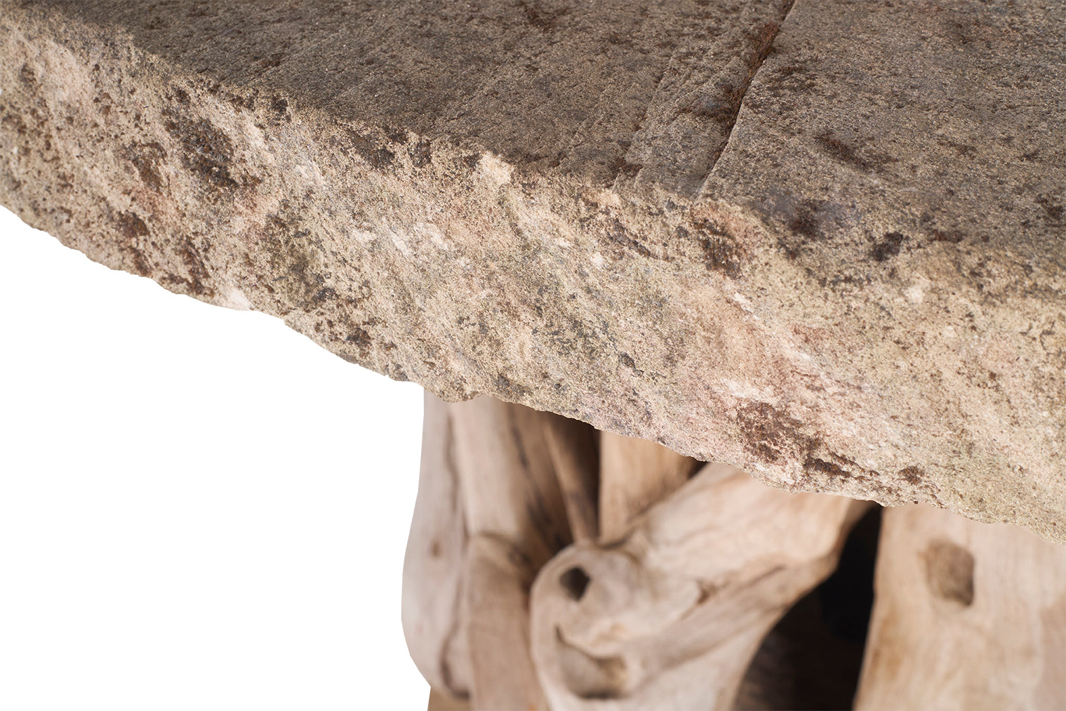 Teak Driftwood Table with Heavily Weathered Chalkstone Top