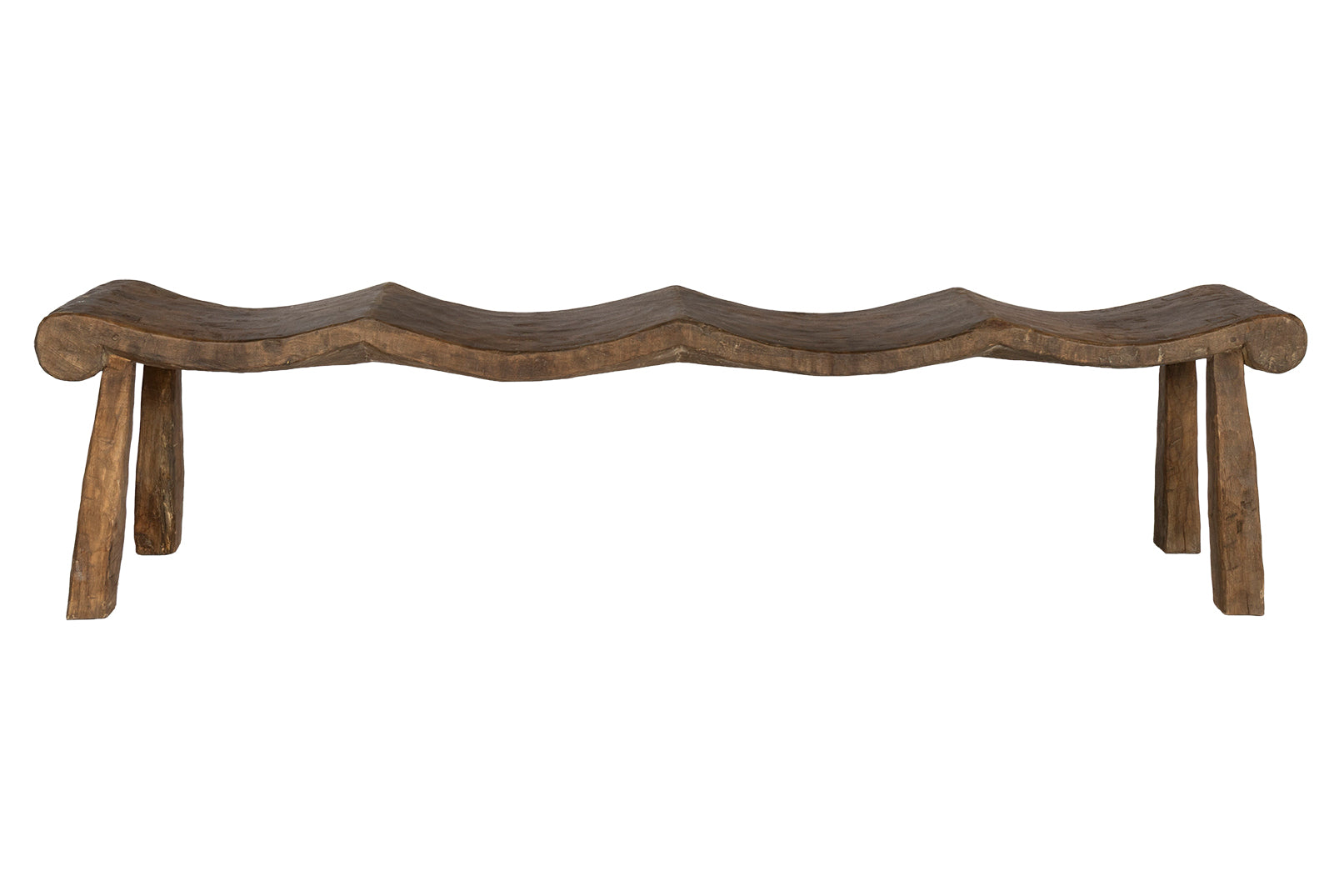 Four Seat Scalloped Weathered Elm Bench