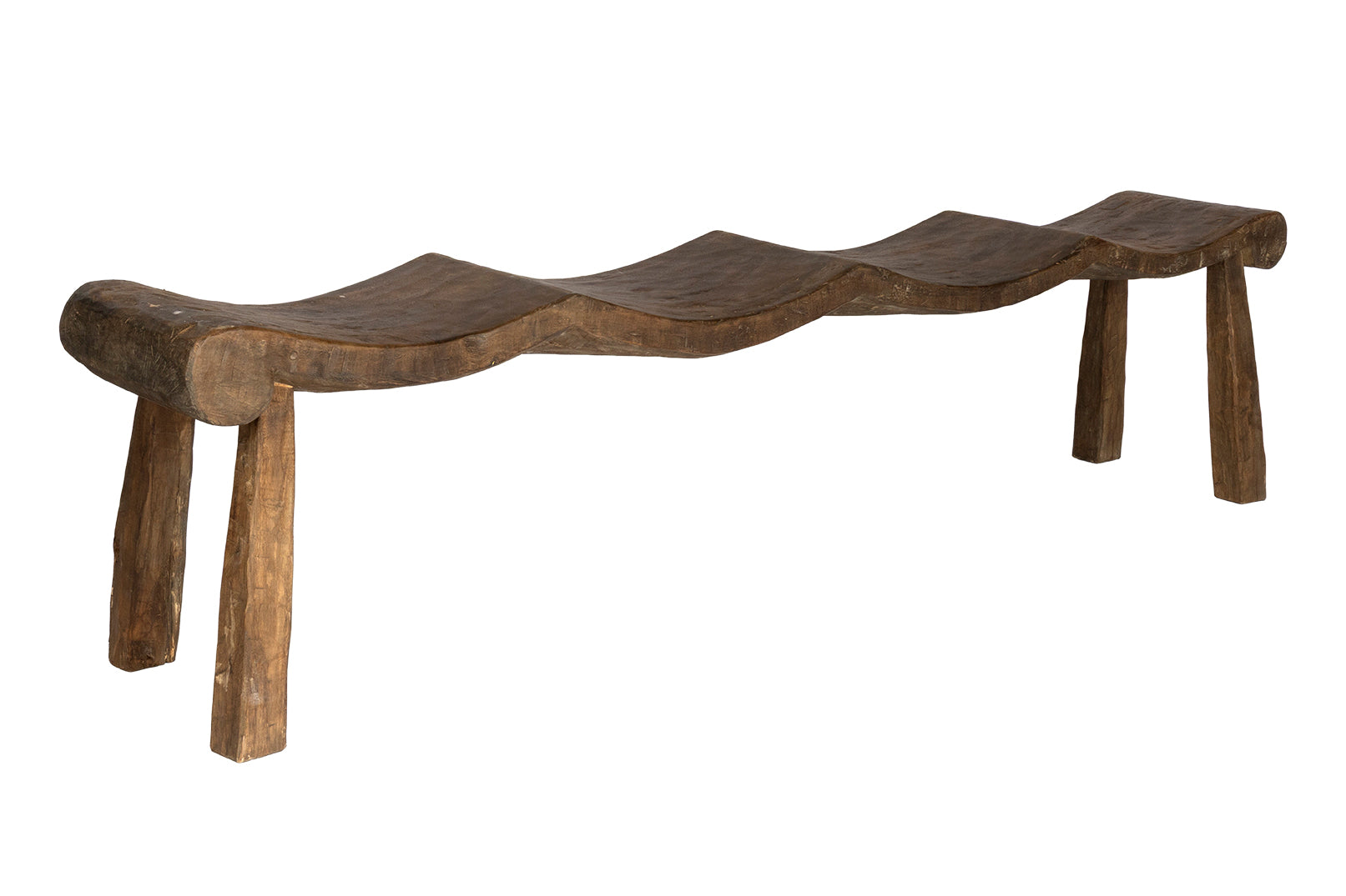 Four Seat Scalloped Weathered Elm Bench