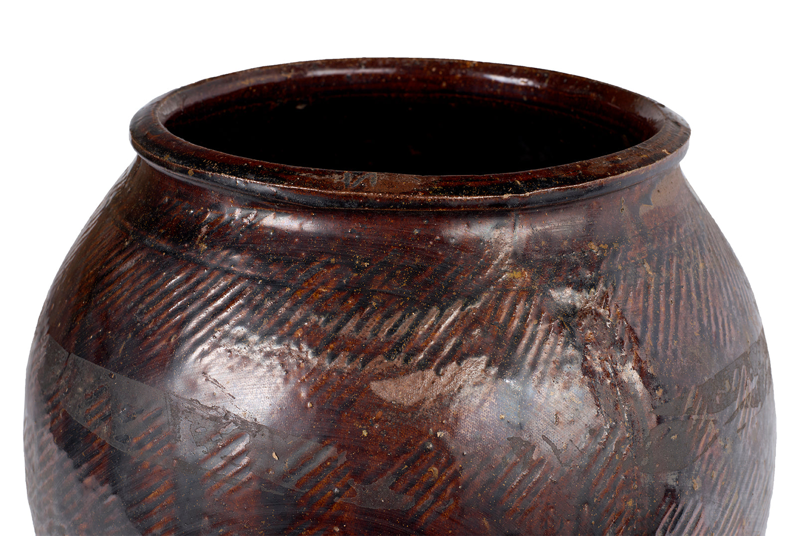 Glazed Terra Cotta Jar with Scored Texture