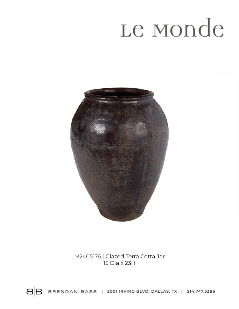 Glazed Terra Cotta Jar with Scored Texture