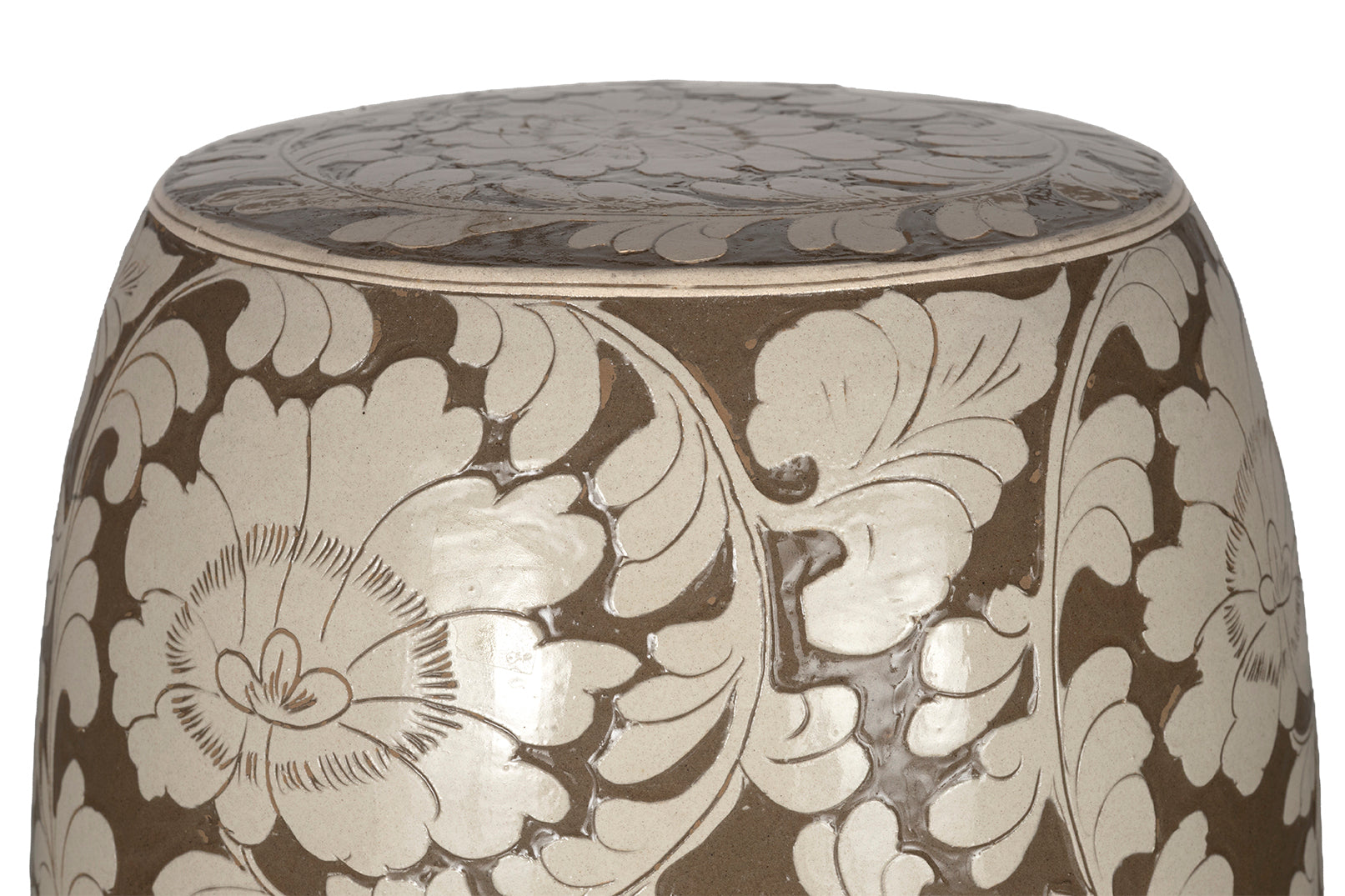 Beige and White Floral Motif Garden Stool
