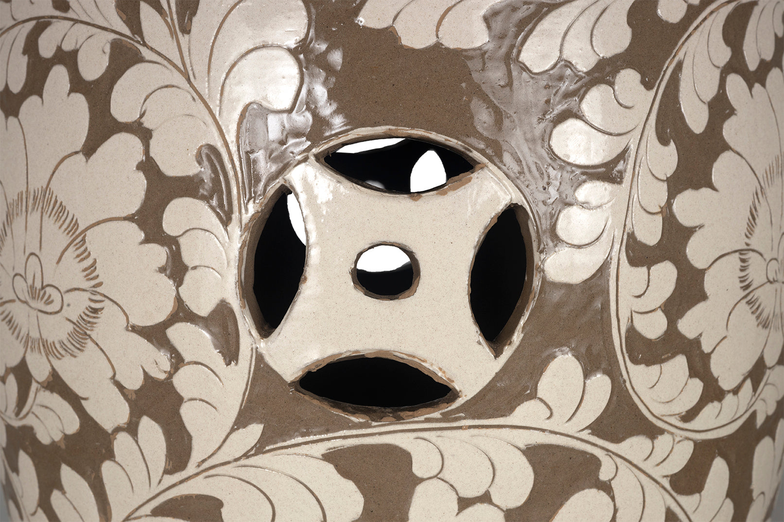 Beige and White Floral Motif Garden Stool