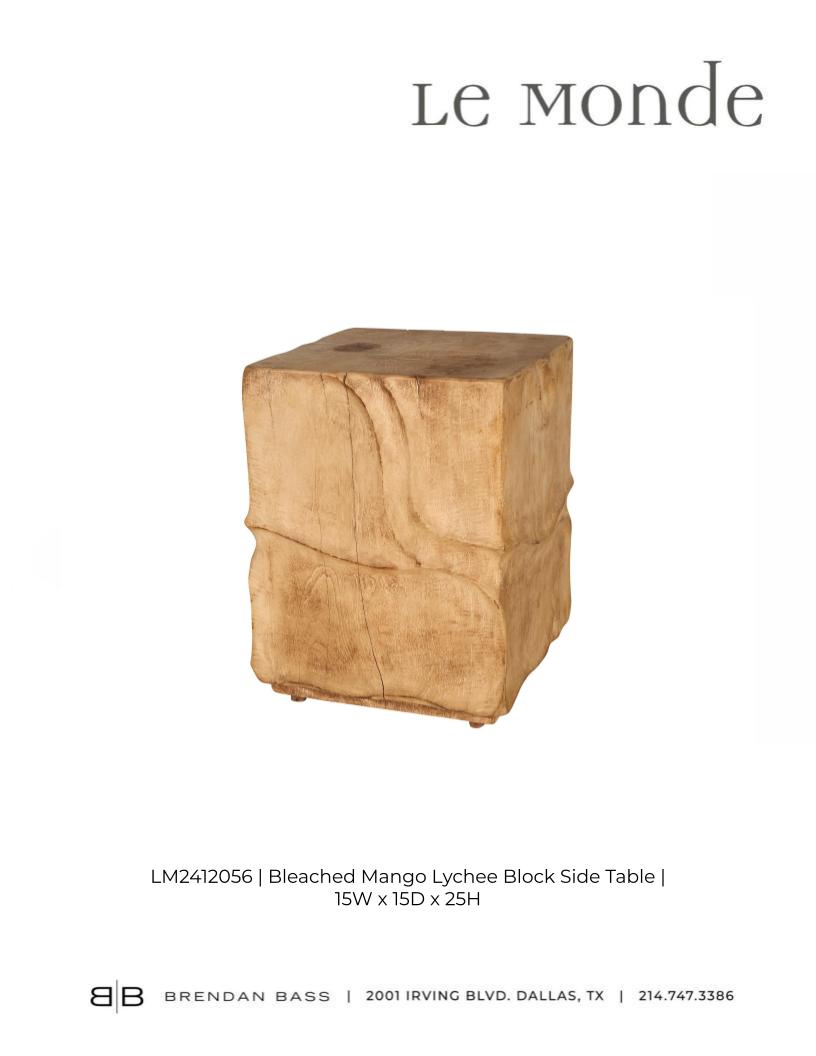 Bleached Mango Lychee Carved Side Table