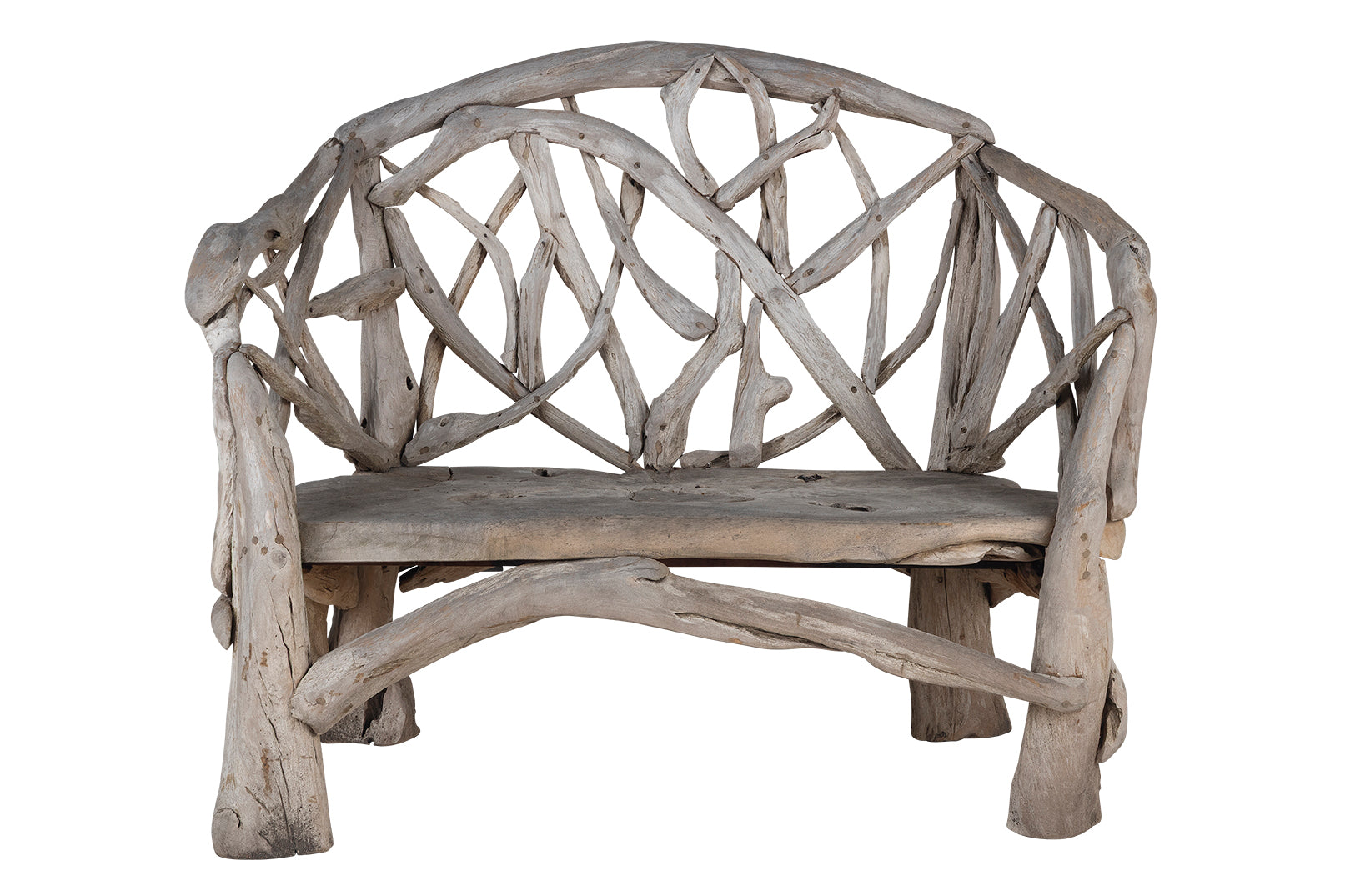 Outdoor Bench with Woven Teak Limbs