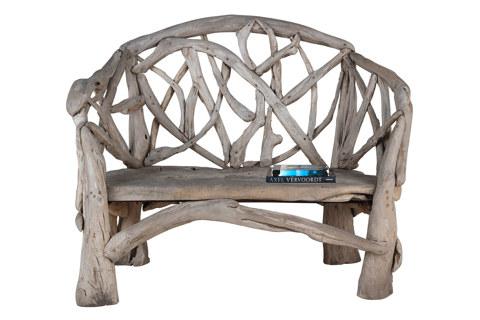 Outdoor Bench with Woven Teak Limbs