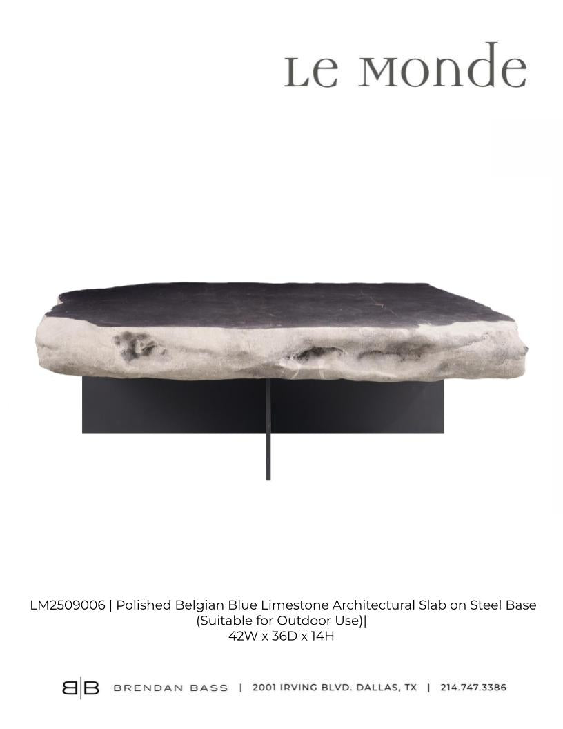 Polished Belgian Blue Stone Coffee Table on Modern Steel Base